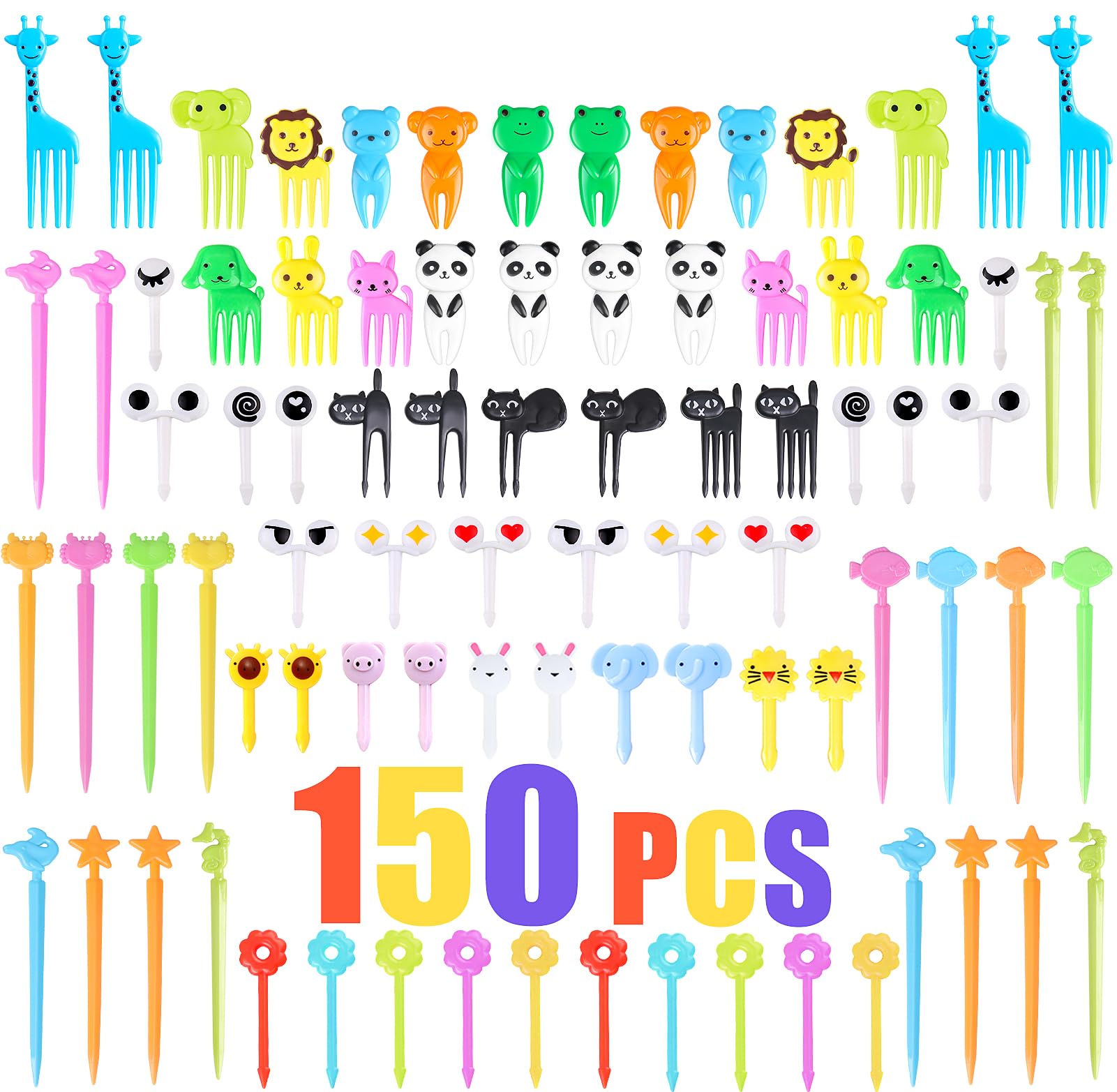 150 Pcs Animal Food Picks for Kids, Vicuna R Fun Kids Food Picks for Bento Box Accessories, Reusable Toddler Fruit Toothpicks, Cute Kids Lunch Accessories for Picky Eater BPA-Free