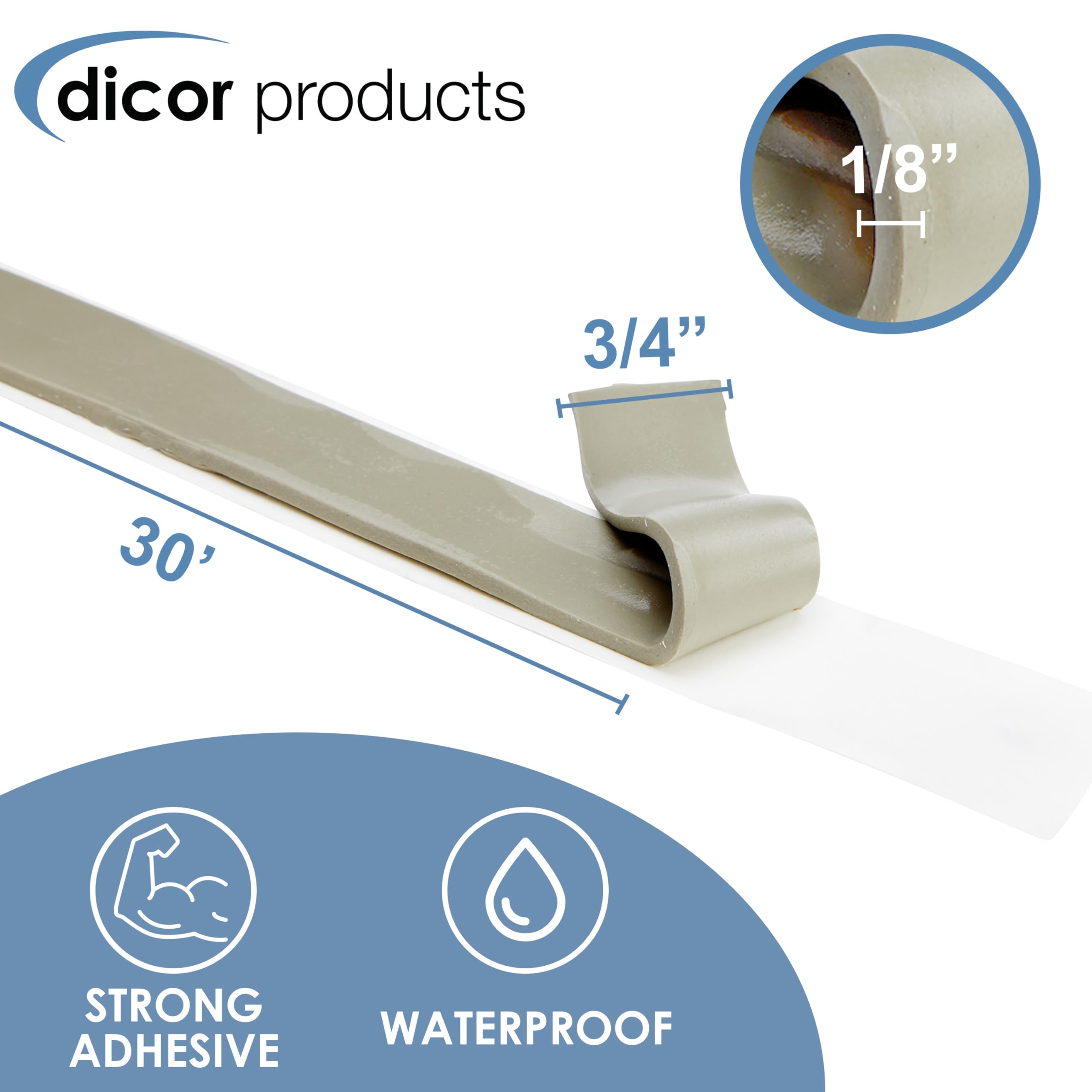 Dicor BT-1834-1 Butyl Seal Tape - 1/8" x 3/4" x 30' Repair Tape for RV, Trailer, Motorhome, Window, and Vent Sealing