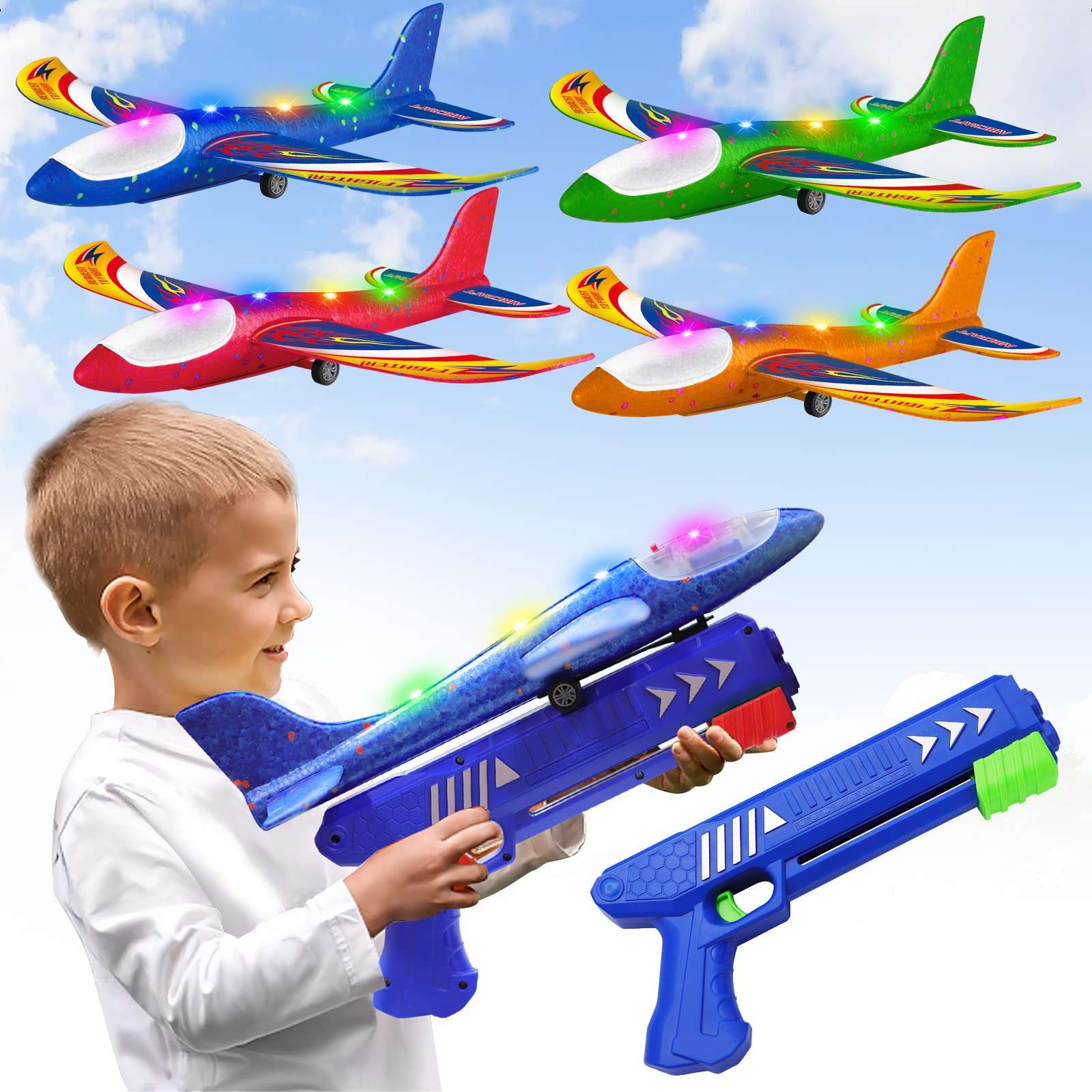 Wesfuner 3 Pack Foam Airplane Launcher Toys, 2 Flight Mode Glider Plane,Kids Flying Toy,3 4 5 6 7 8 9 10 11 12 Year Old Boys Girls Gifts,Outdoor Sport Party Favor