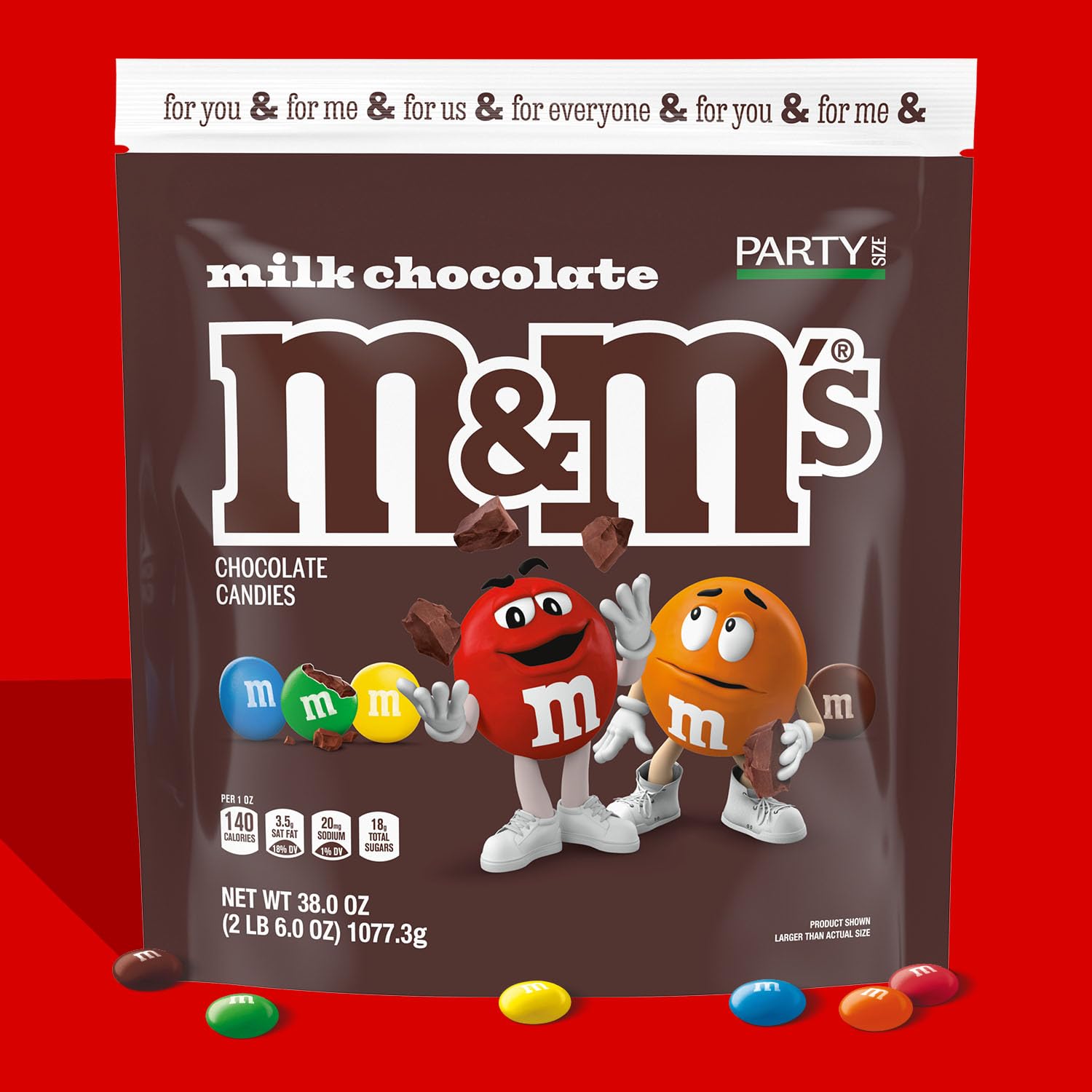 M&M'S Milk Chocolate Candy, Party Size, 38 oz Bag (Pack of 2)