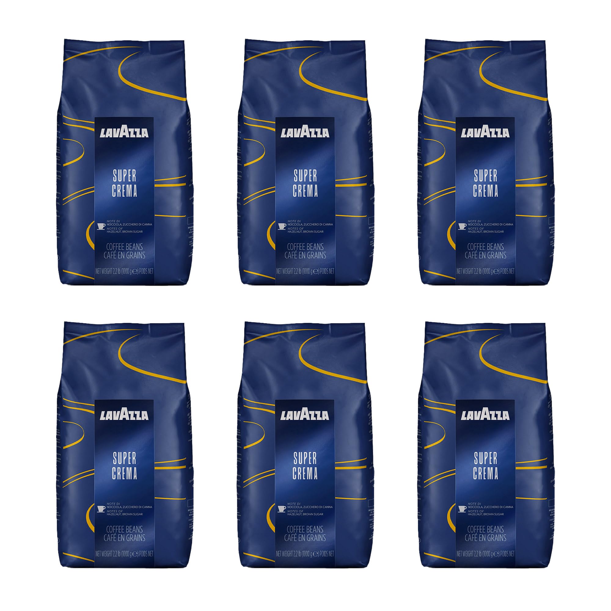 Lavazza Super Crema Whole Bean Coffee Blend, 2.2LB (Pack of 6), Mild and creamy medium espresso roast, Contains only coffee, aromatic blend