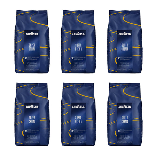 Lavazza Super Crema Whole Bean Coffee Blend, 2.2LB (Pack of 6), Mild and creamy medium espresso roast, Contains only coffee, aromatic blend