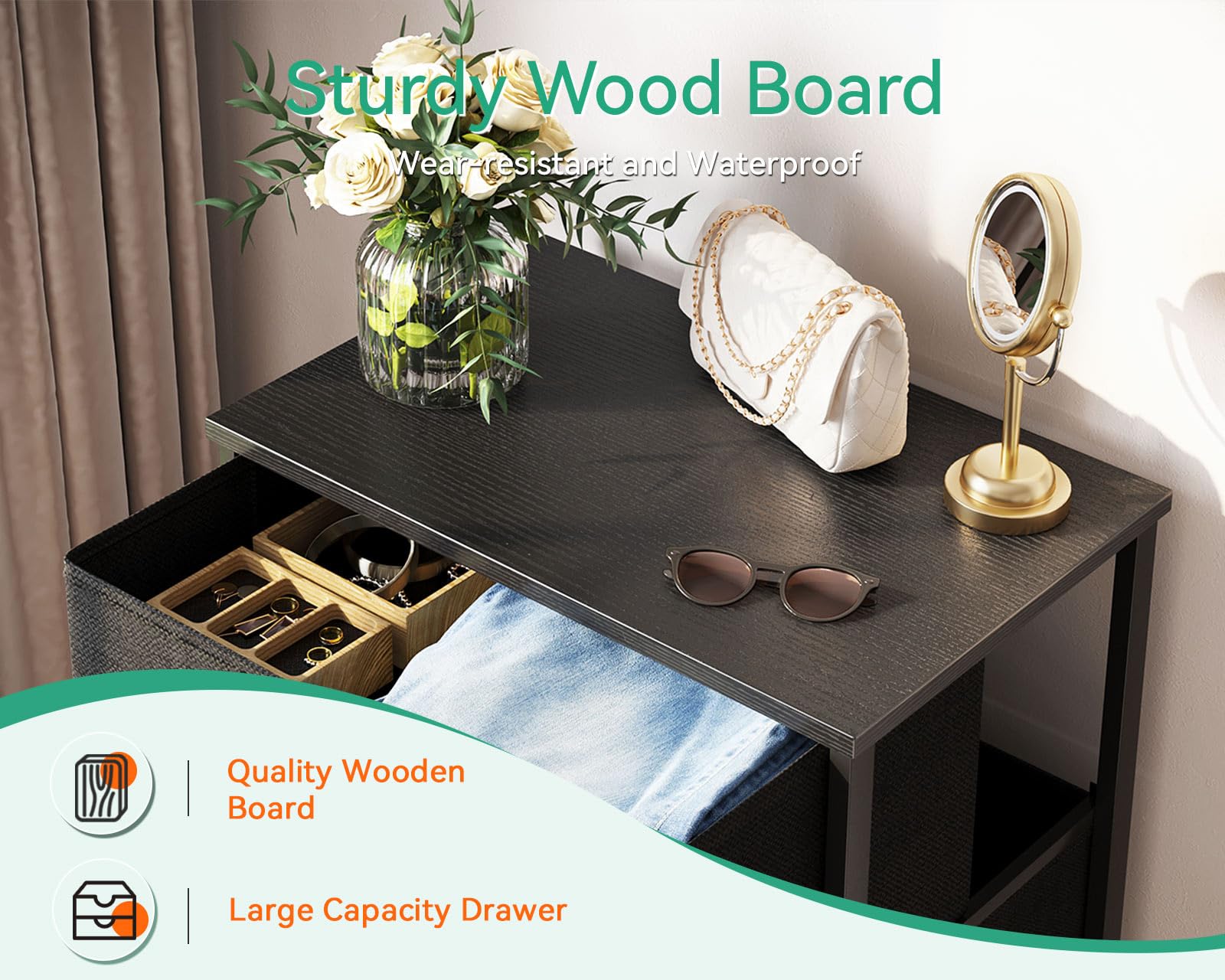 AODK Dresser for Bedroom with 4 Storage Drawers, Small Dressers Chest of Drawers Fabric Dresser with Sturdy Steel Frame, Black