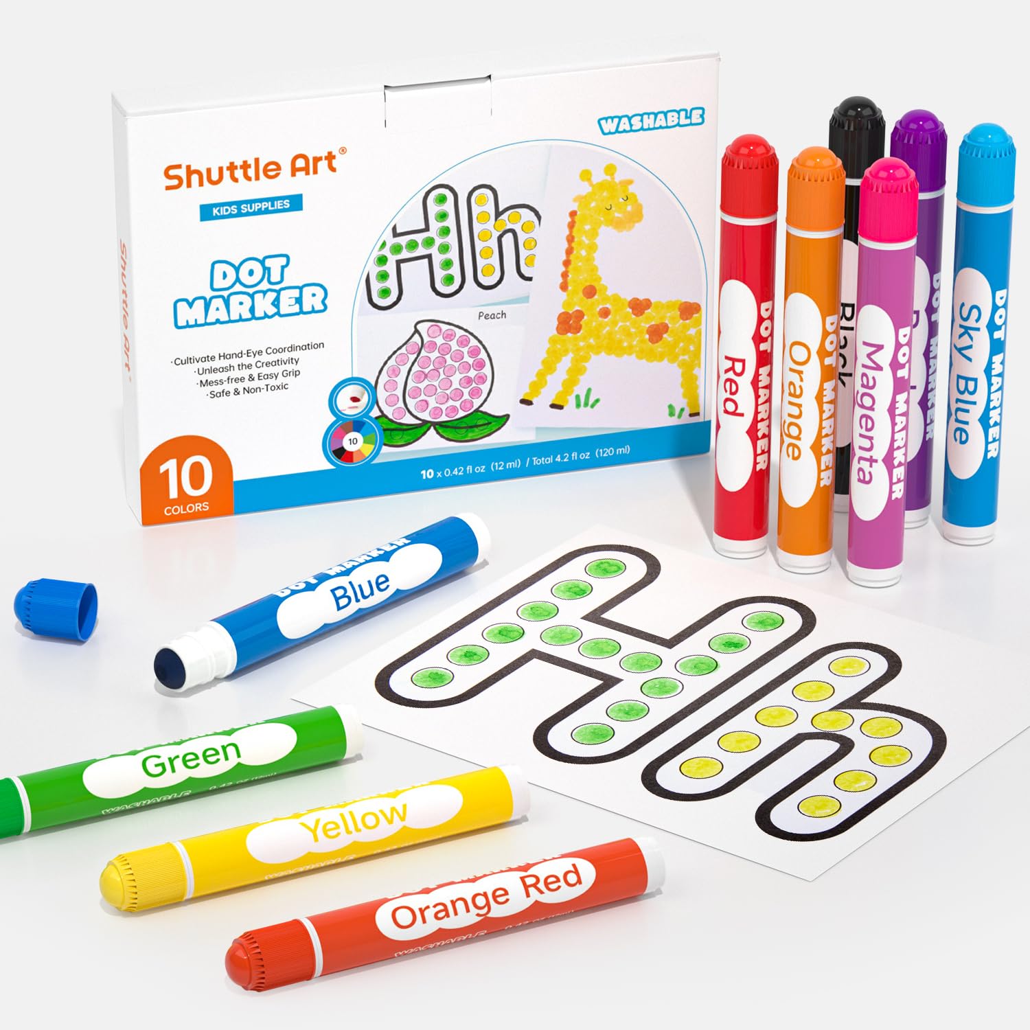 Shuttle Art Dot Markers, 20 Colors Washable Markers for Toddlers,Bingo Daubers Supplies Kids Preschool Children, Non Toxic Water-Based