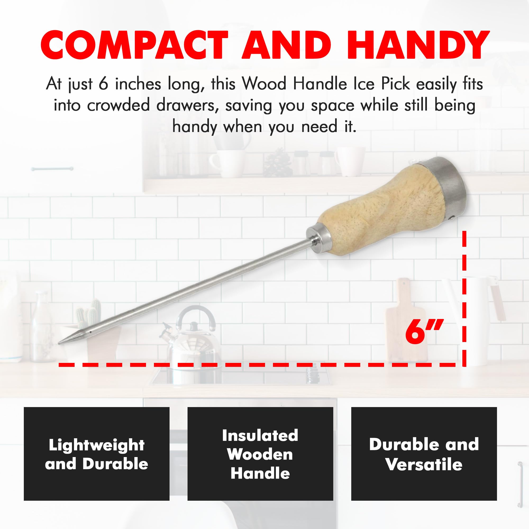 Chef Craft - Select Wood Handle Ice Pick, Plated Steel Ice Breaking Tool with Wooden Handle, 10 inches in Length 6 inch Blade, Great for Breaking Ice in Freezer