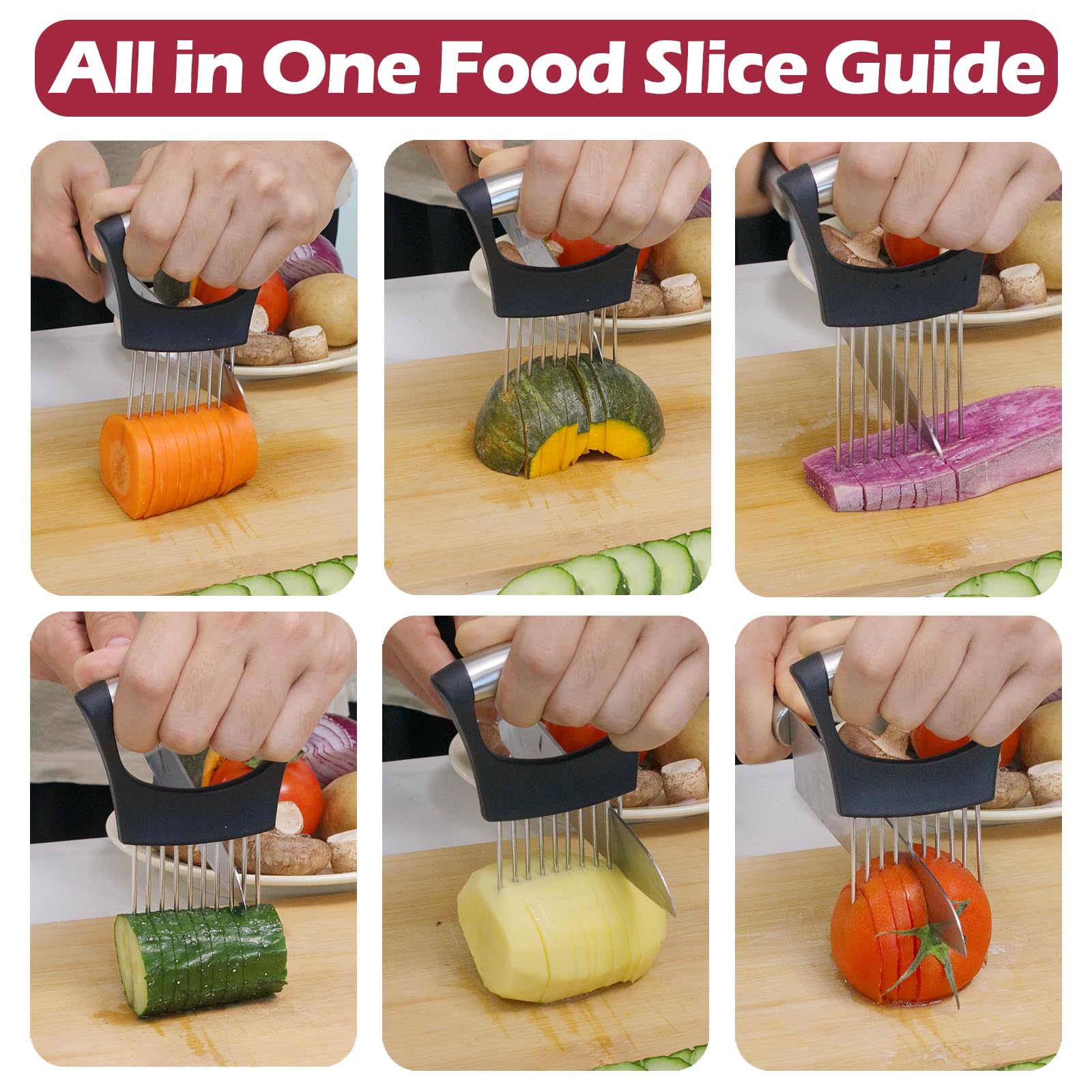 JAYVAR Onion Holder for Slicing, Onion Cutter Vegetable Chopper, Stainless Steel Tomato Slicer Vegetable Cutter for Potato, Avocados, Eggs, Food Slicer Assistant Tool for Fruit Lemon and Meat