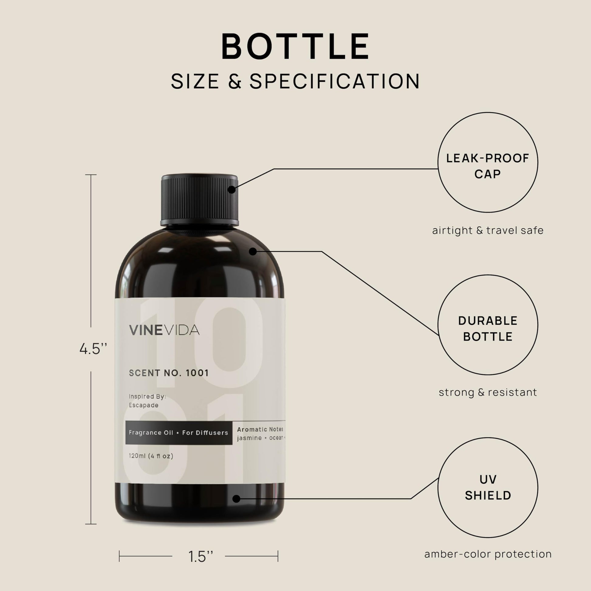 VINEVIDA (4oz) Hotel Fragrance Diffuser Oil - 5 Star Scent for Home - Cold Air Diffuser Oil - Essential Oil No.1001 Inspired by Ritz Carlton