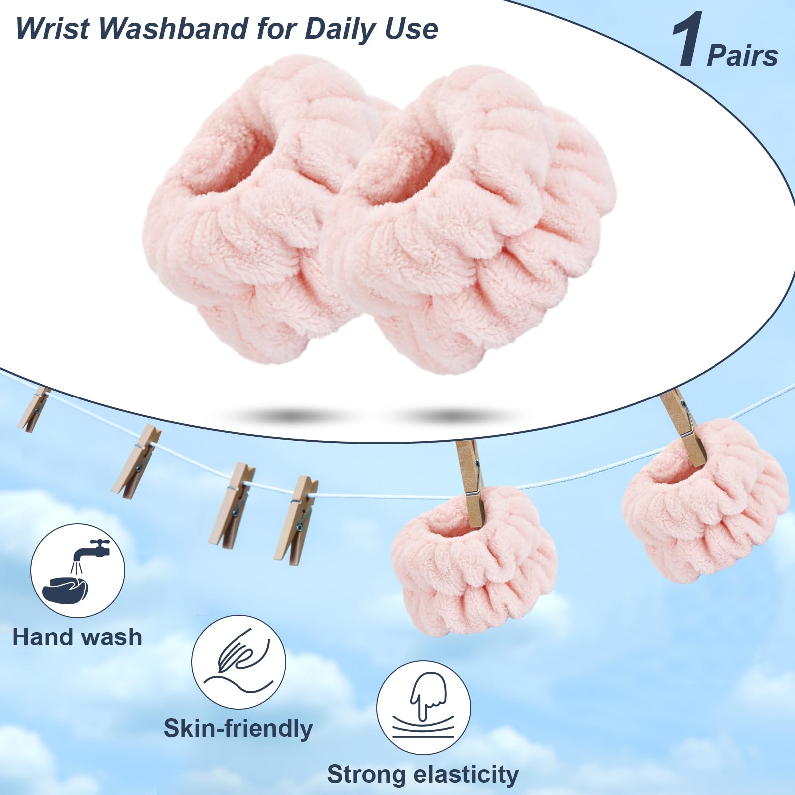 Dorbetar Wrist Bands for Washing Face, Microfiber Wrist Towels for Washing Face, Spa Wristbands for Washing Face, Face Wash Wristbands, Arm Bands for Washing Face for Woman Children（Pale Pink）