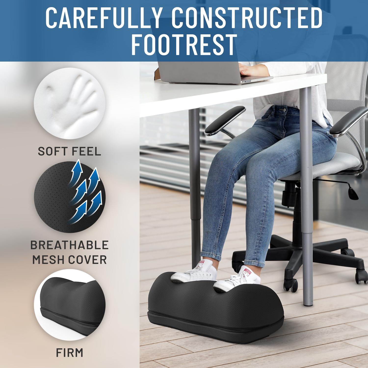 Everlasting Comfort Adjustable Cloud Foot Rest for Under Desk at Work with Pressure Point Nodes - Ergonomic Memory Foam Office Foot Stool & Desk Footrest for Gaming & Home Office