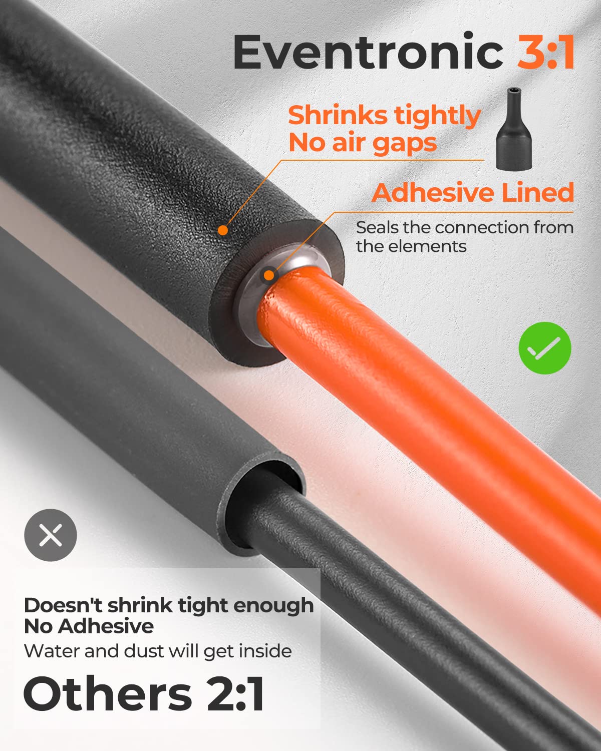 Eventronic 400 Pcs Heat Shrink Tubing Kit-3:1 Ratio Adhesive Lined,Marine Grade Shrink Wrap - Industrial Heat-Shrink Tubing - Black