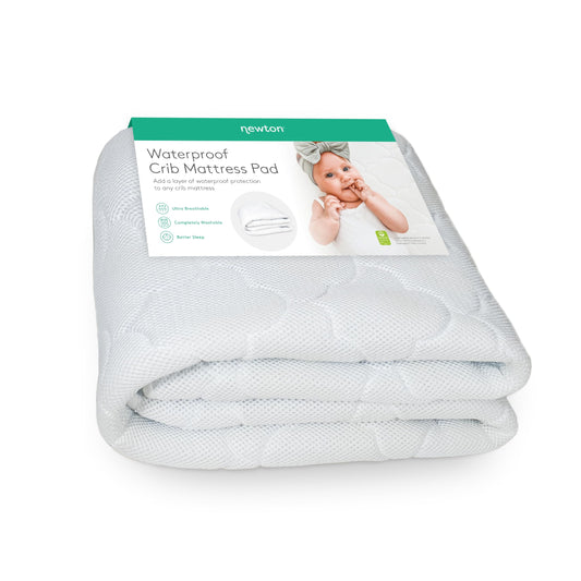 Newton Baby Waterproof Crib Mattress Pad | 100% Breathable Quilted Layer for Comfort & Universal Fitted Skirt for Secure Fit | Machine Washable | Crib Mattress Protector Pad Waterproof, 1 Pack