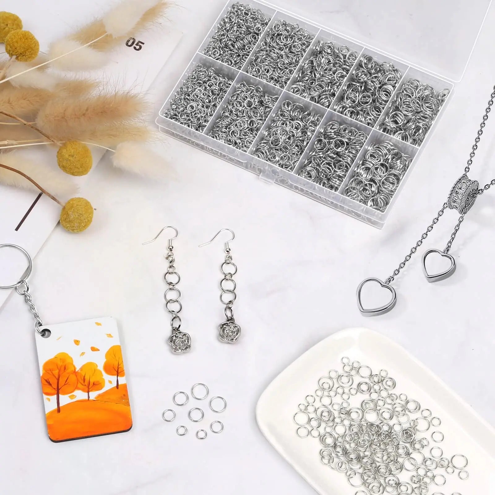PAXCOO 4600Pcs Silver Jump Rings with Jump Rings Open/Close Tools for Jewelry Making and Necklace Repair (Assorted Sizes)