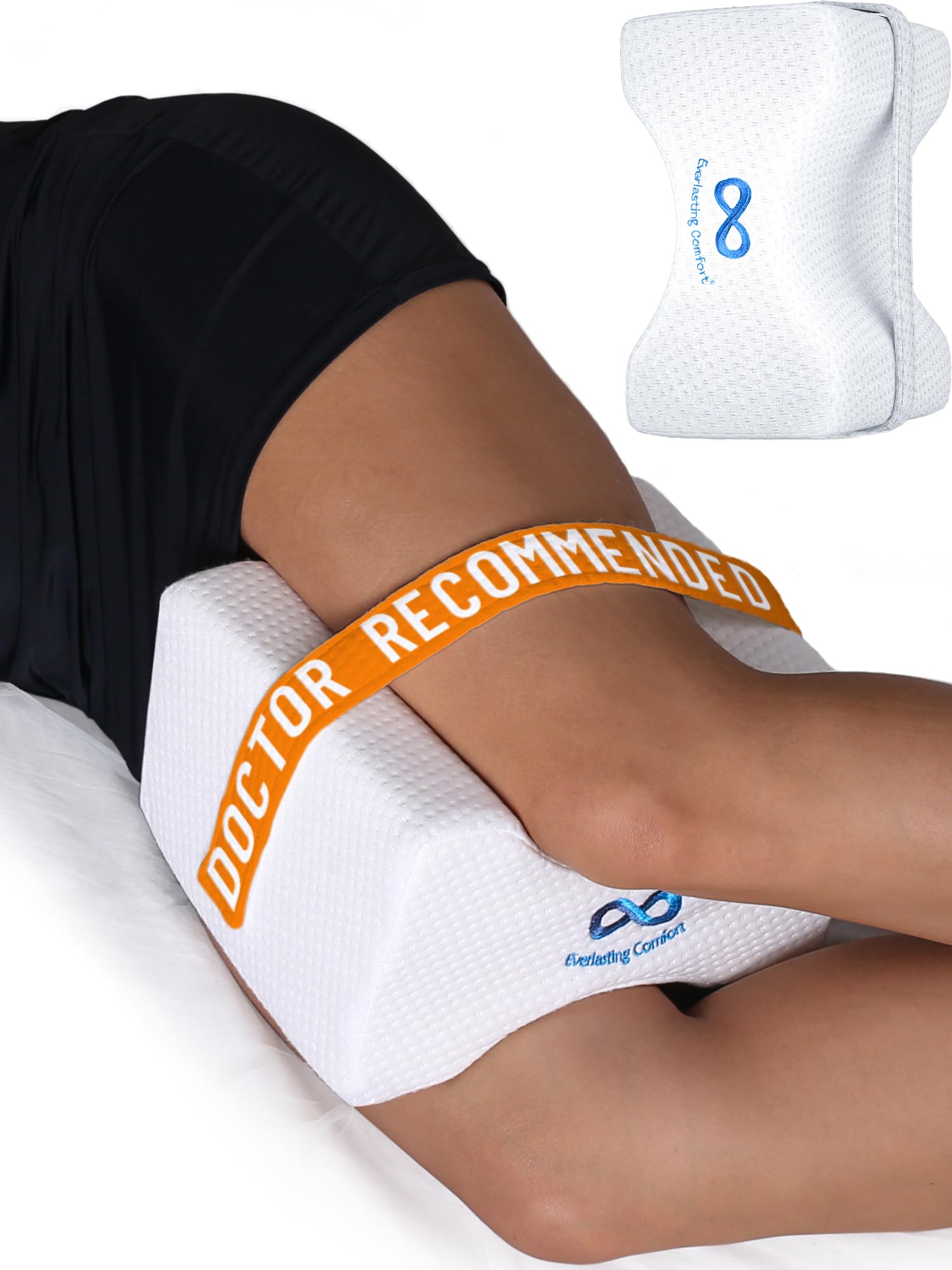 Everlasting Comfort Memory Foam Bein- und Kniekissen für Seitenschläfer – Ischias-Schmerzlinderung Beinkissen für Seitenschläfer – Verstellbarer Gurt