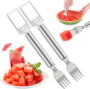 2Pcs Watermelon Cutter Slicer Tool, Stainless Steel 2-in-1 Watermelon Fork Slicer, Portable Watermelon Fork Watermelon Cutter Slicer Tool Fruit Forks Slicer for Home Party Camping Kitchen (2, Silver)