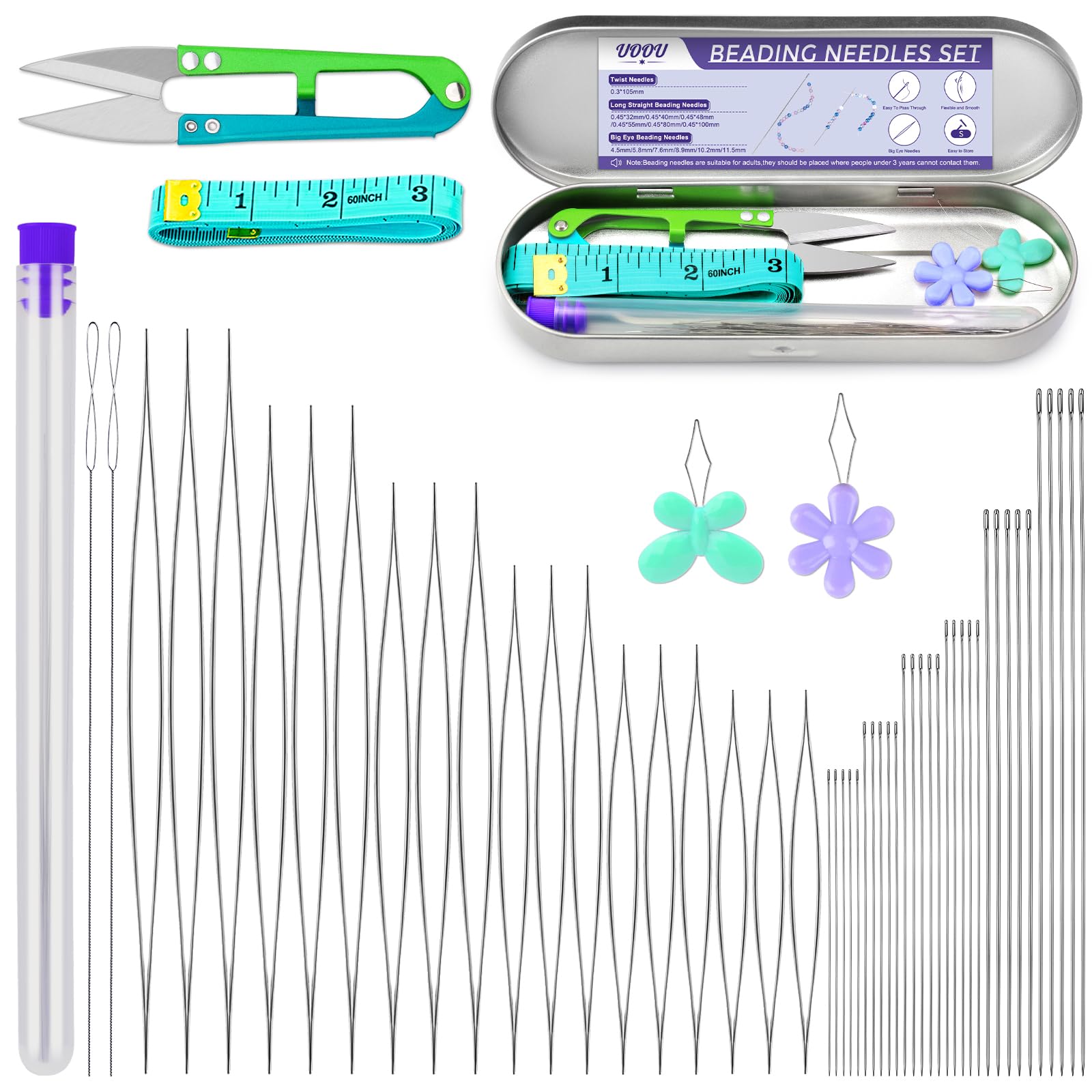 86 Pcs Beading Needle Set,6 Sizes Big Eye Seed Bead Needles,Long Straight Beading Needle,Twist Beading Needles,Flexible Needle for Beads for Jewelry Making