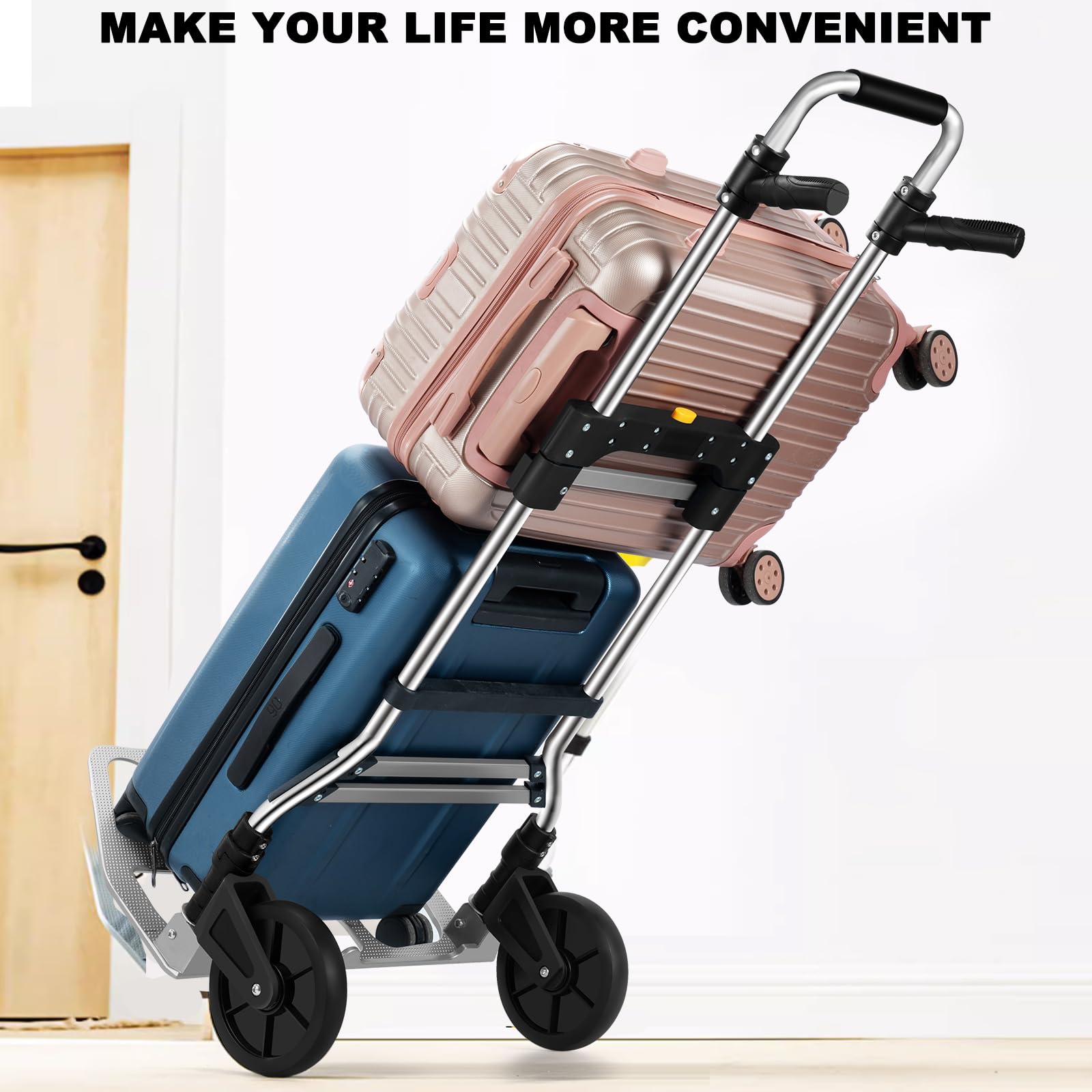 330 LB Capacity Folding Hand Truck Dolly Cart, Portable Aluminum Dolly Cart with Telescoping Handle and Rubber Wheels for Moving,Shopping,Travel,Office Use.