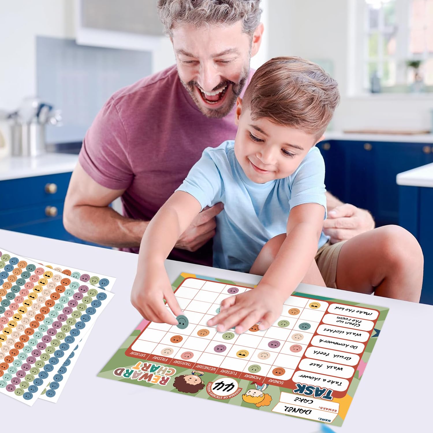 ANSTROUT Boho 32 Chore Charts Behavior Reward Chart System,Sticker Chore Chart Pad for Kids with 2328 Stickers, 12.2" x 9.8" Magnetic Reward Chart to Develop Responsibility & Good Habits.