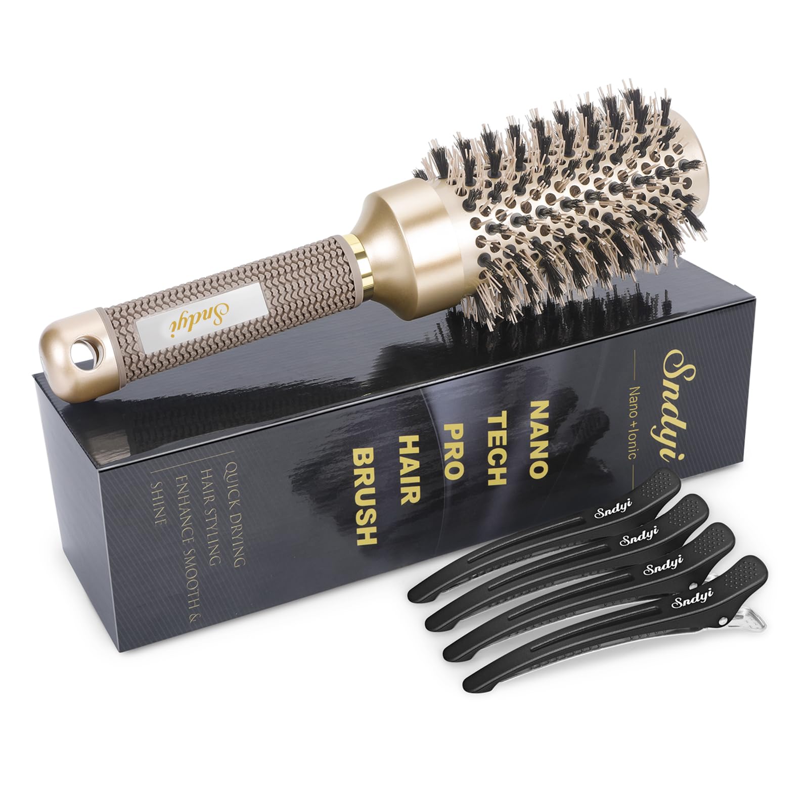 Rundbürste zum Föhnen, Nano-Thermo-Keramik- & Ionen-Technologie Haarbürste mit Wildschweinborsten, Professionelle Rundbürste zum Stylen, Locken und Glätten von Sndyi (2,9 Zoll, Zylinder 1,7 Zoll)