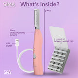 SPA SCIENCES - SIMA Dermaplaning Tool - Patented Painless 2 in 1 Facial Exfoliation & Peach Fuzz-Hair Removal System w/ 7 Weeks Treatment Included - Anti-Aging – 3 Speeds - Rechargeable