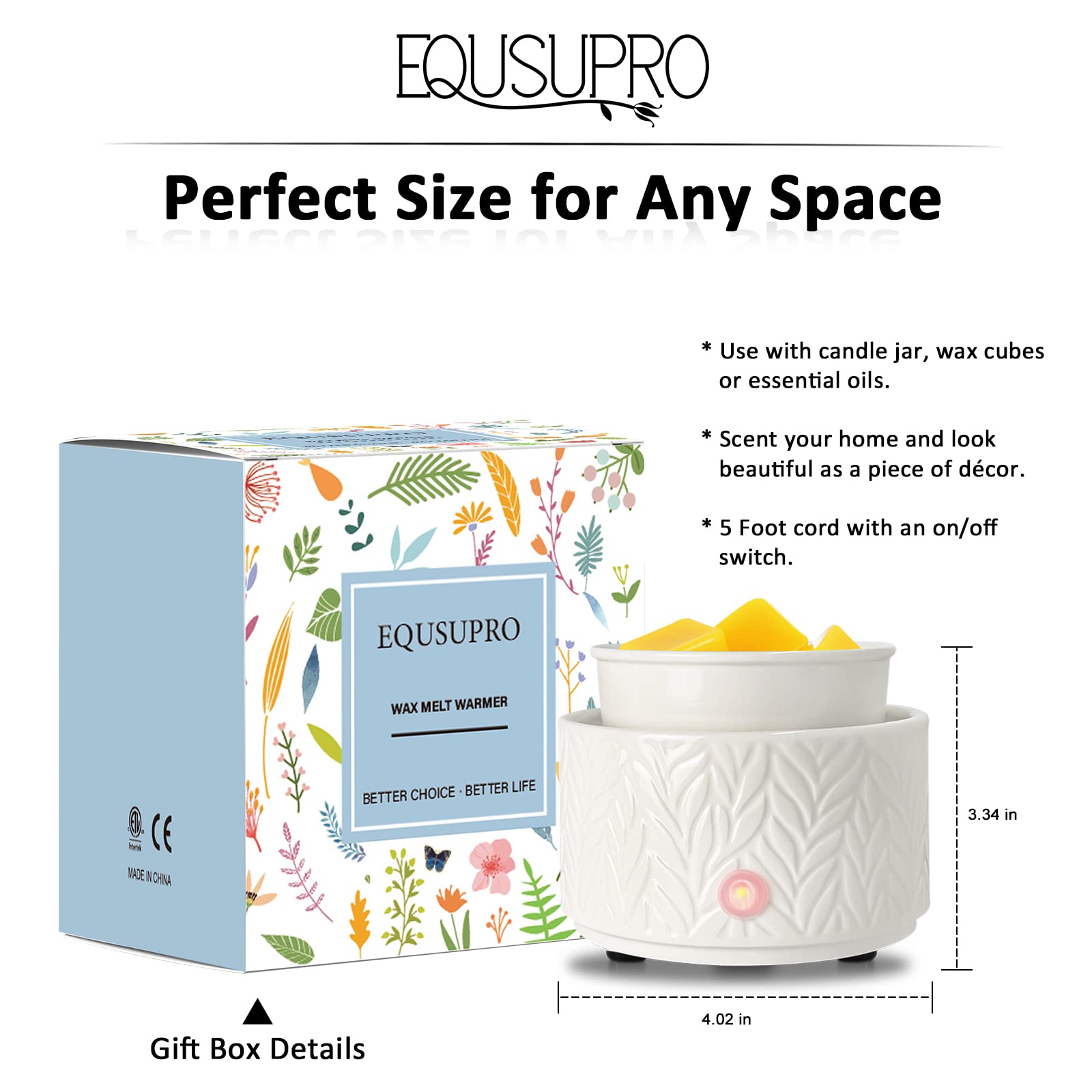 EQUSUPRO Wax Melt Warmer for Scented Wax Melts 3-in-1 Electric Ceramic Candle Wax Warmer Burner Fragrance Wax Melter for Home Office Bedroom Gift & Decor (Leaf)