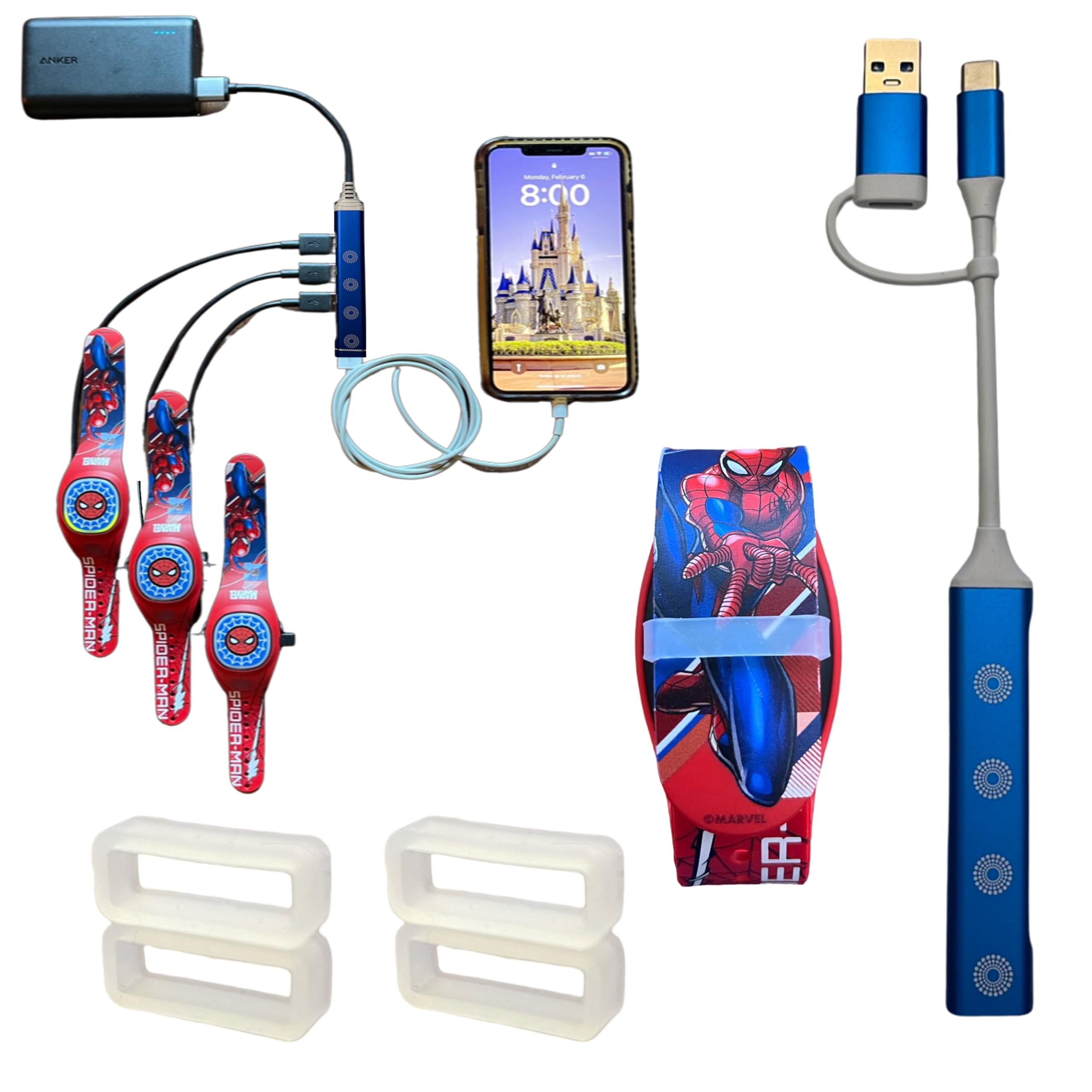 Kaizen Kreations MultiCharger for MagicBand+, MagicBand +, Magic Band Compatible with FuelRod & Other External Battery. Disneyland Accessories for Trip to Disney World Cruise (USB-A & USB-C, 1-Pack)