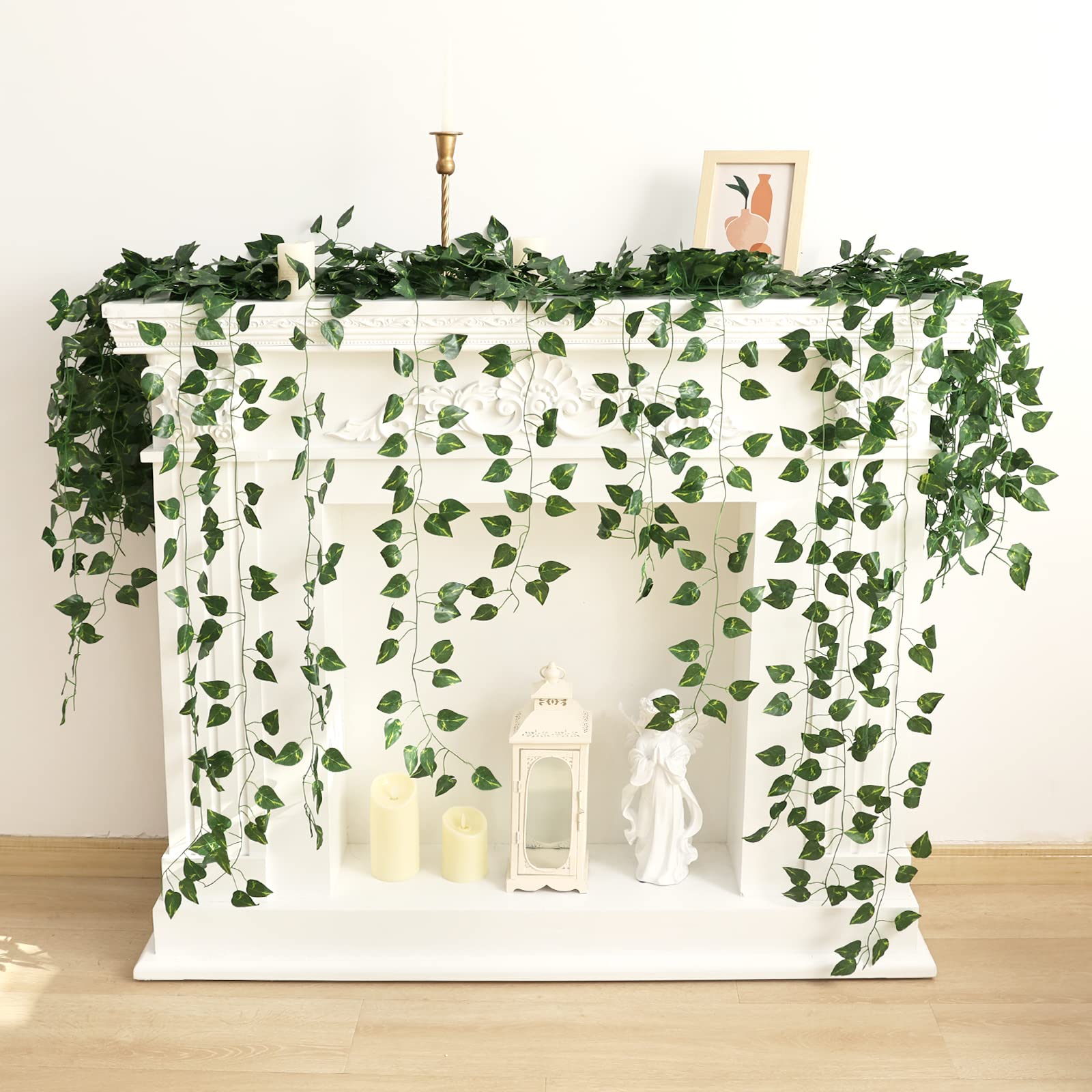 CEWOR 24 Pack 168ft Artificial Ivy Greenery Garland, Fake Vines Hanging Plants Backdrop for Room Bedroom Wall Decor, Green Leaves for Jungle Theme Party Wedding Decoration