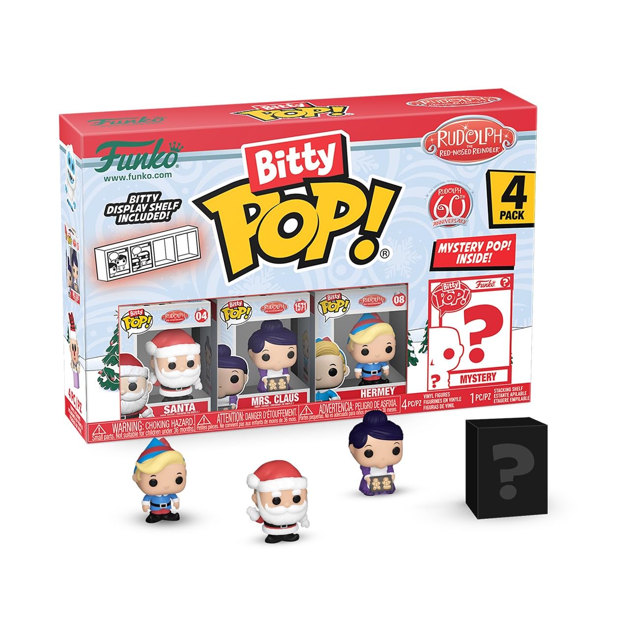 Funko Bitty Pop! Rudolph: Mini Collectible Toys 4-Pack - Santa, Mrs. ClausÃ¢ÂÂ¢, HermeyÃ¢ÂÂ¢, & Mystery Chase Figure (Styles May Vary)