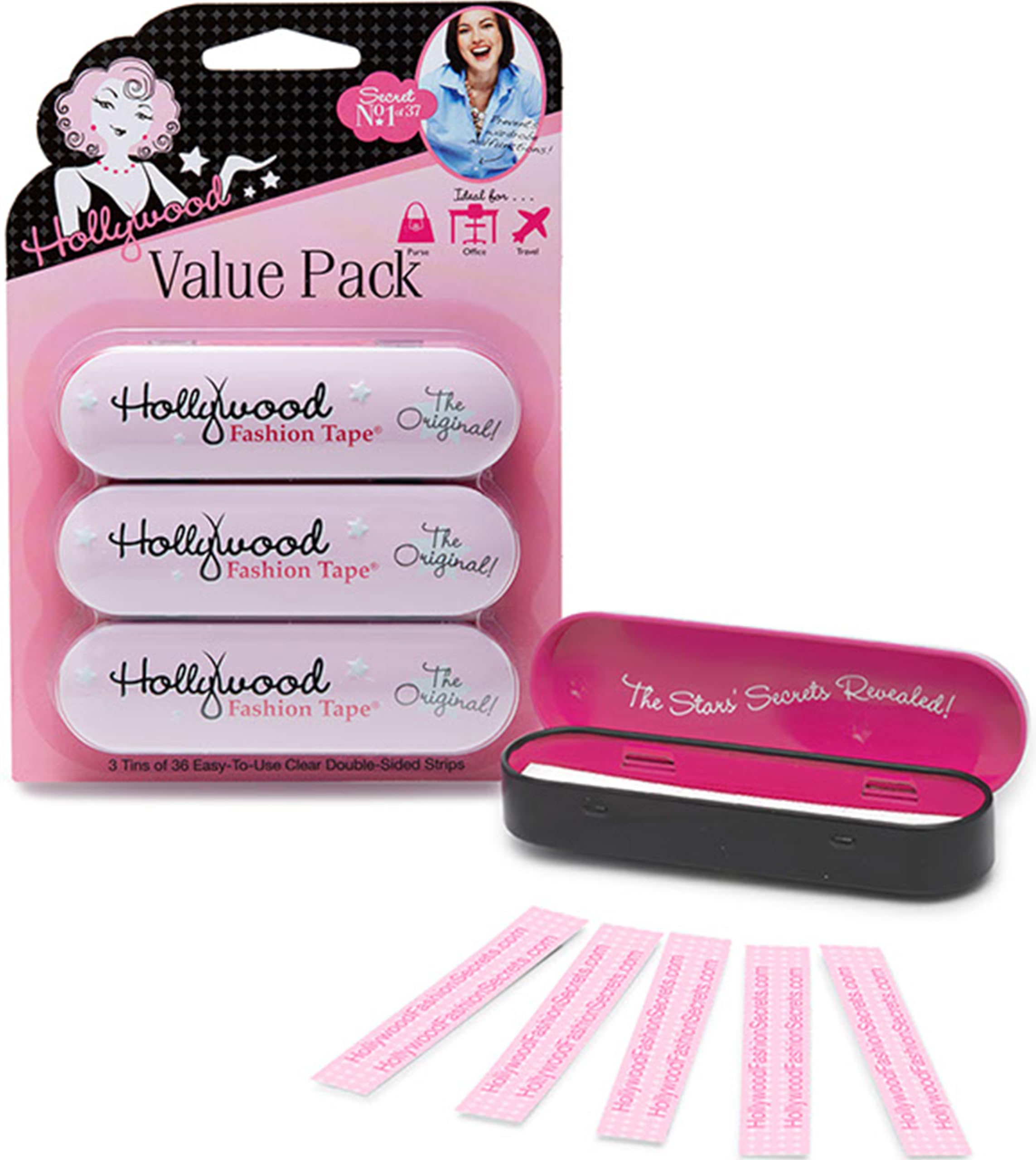 Hollywood Fashion Secrets Double Stick Fashion Tape, Seamless Style Support, Skin-Friendly Adhesive, for All Fabrics, 36-Strip Pack