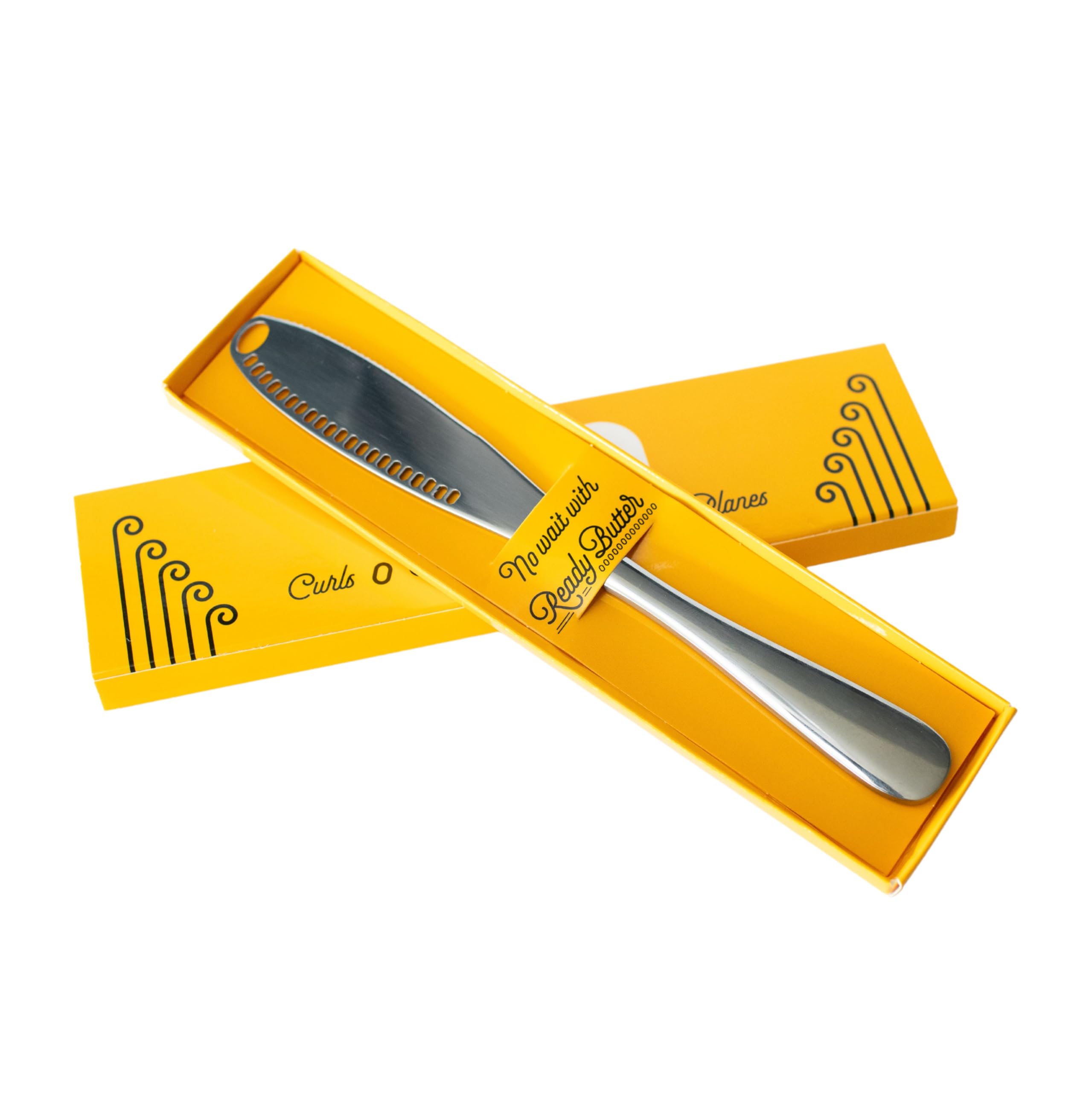 Houseify READY BUTTER 3-in-1 Butter Knife - Stainless Steel Serrated Knife With Holes in Blade - Cold Butter Spreader, Curler & Micro Grater - Dishwasher Safe