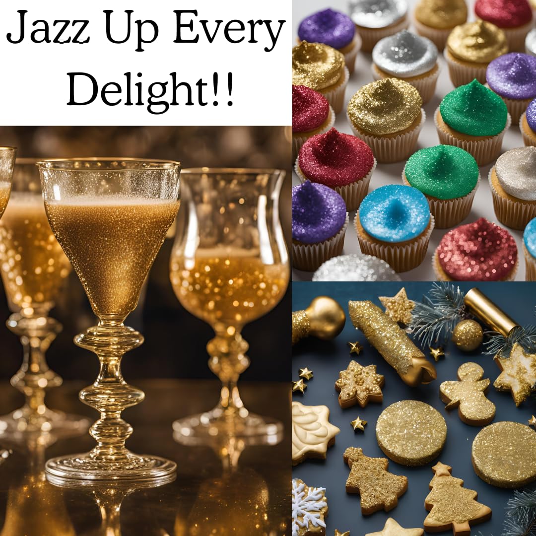 Dazzle Dust Edible Glitter Sprinkles for Cake Decorating, Drinks, Cookie, Icing, Dessert Decorations, Sparkly Luster, Food-Grade, Vegan, Gluten Free, Kosher, Bulk 10g, Gold