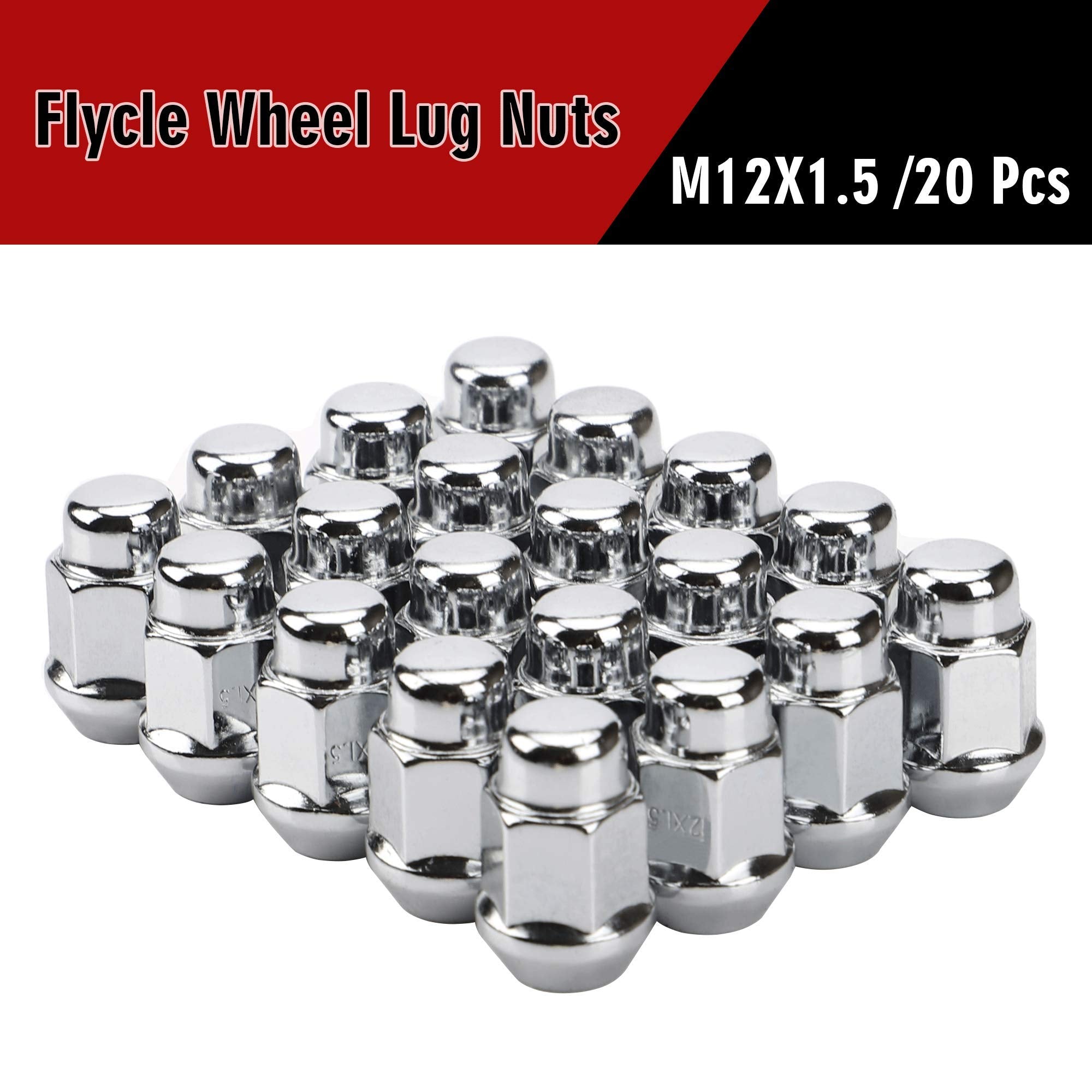 12x1.5 Wheel Lug Nuts, 20PCS Chrome 12mmx1.5 Closed End Bulge Acorn Lug Nut, Cone Seat, 19mm Hex Aftermarket Wheels