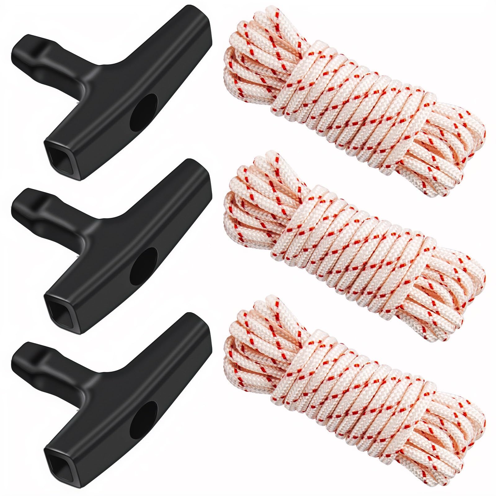 3 Pack, 10 ft x 9/64" (3.5mm) Pull Cord Rope with Handle, Premium Starter Rope with High Tensile Strength, Universal Pull Cord Replacement for Lawn Mower, Generator, Chainsaw, and Small Engine