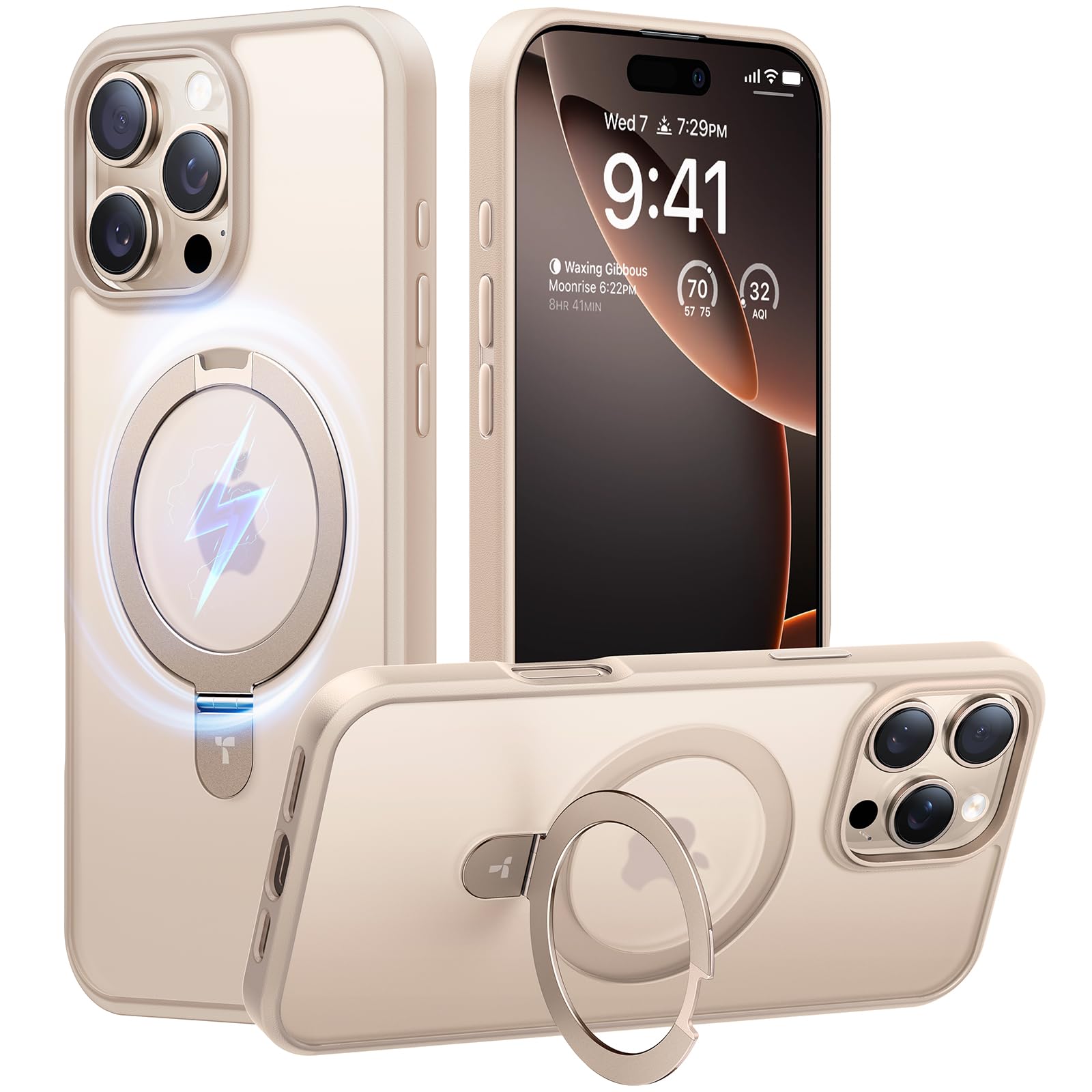 TORRAS Ultra Magnetic Ostand for iPhone 16 Pro Case [Fit for MagSafe] [Sturdy Stand & Ring Holder] Mil-Grade Shockproof Anti-Yellow Anti-Scratch Slim Protective Kickstand Case, Crystal Clear 6.3 inch