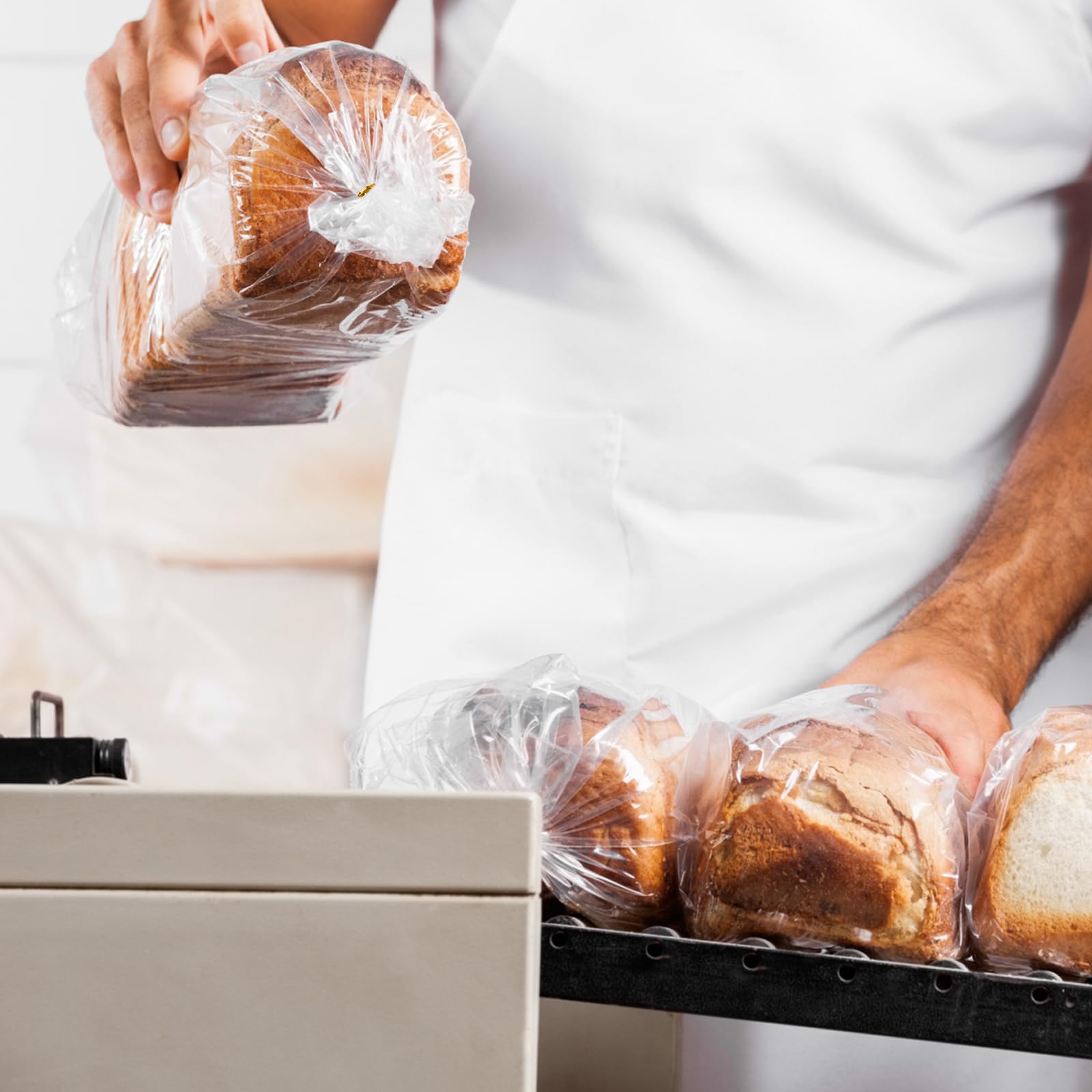 Vivinin 70 Pack Clear Bread Bags (8" x 4" x 18") & 100 Pack Ties - Reusable Plastic Storage Bags for Homemade Loaves, Bakers, and Bakery Owners