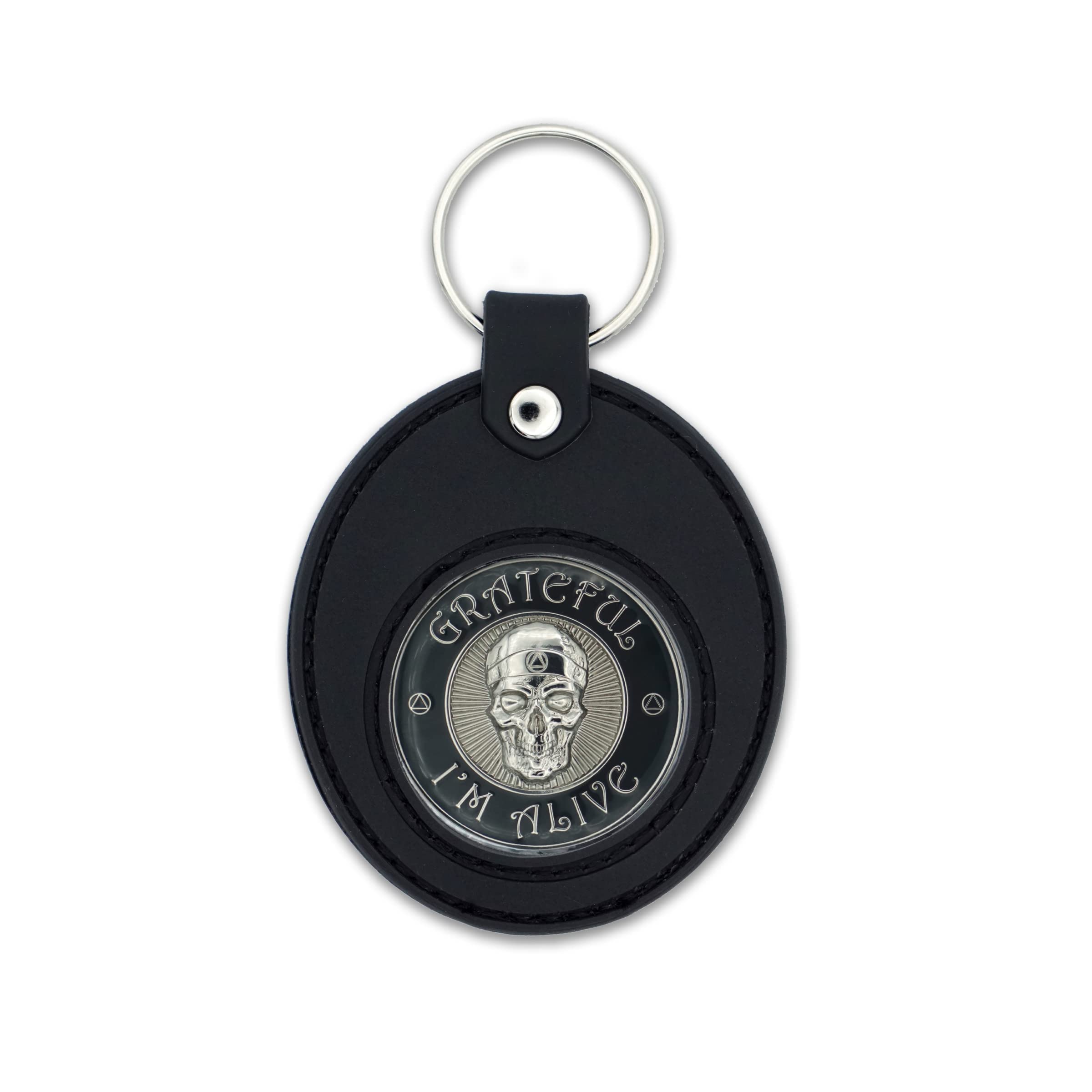 AA Coin Holder Keychain | Displays Both Sides of Sobriety Chips, Medallions, Recovery Coins, and Tokens | Also Fits Apple Airtag | Waterproof Scratchproof Soft Silicone Key Ring (Black)