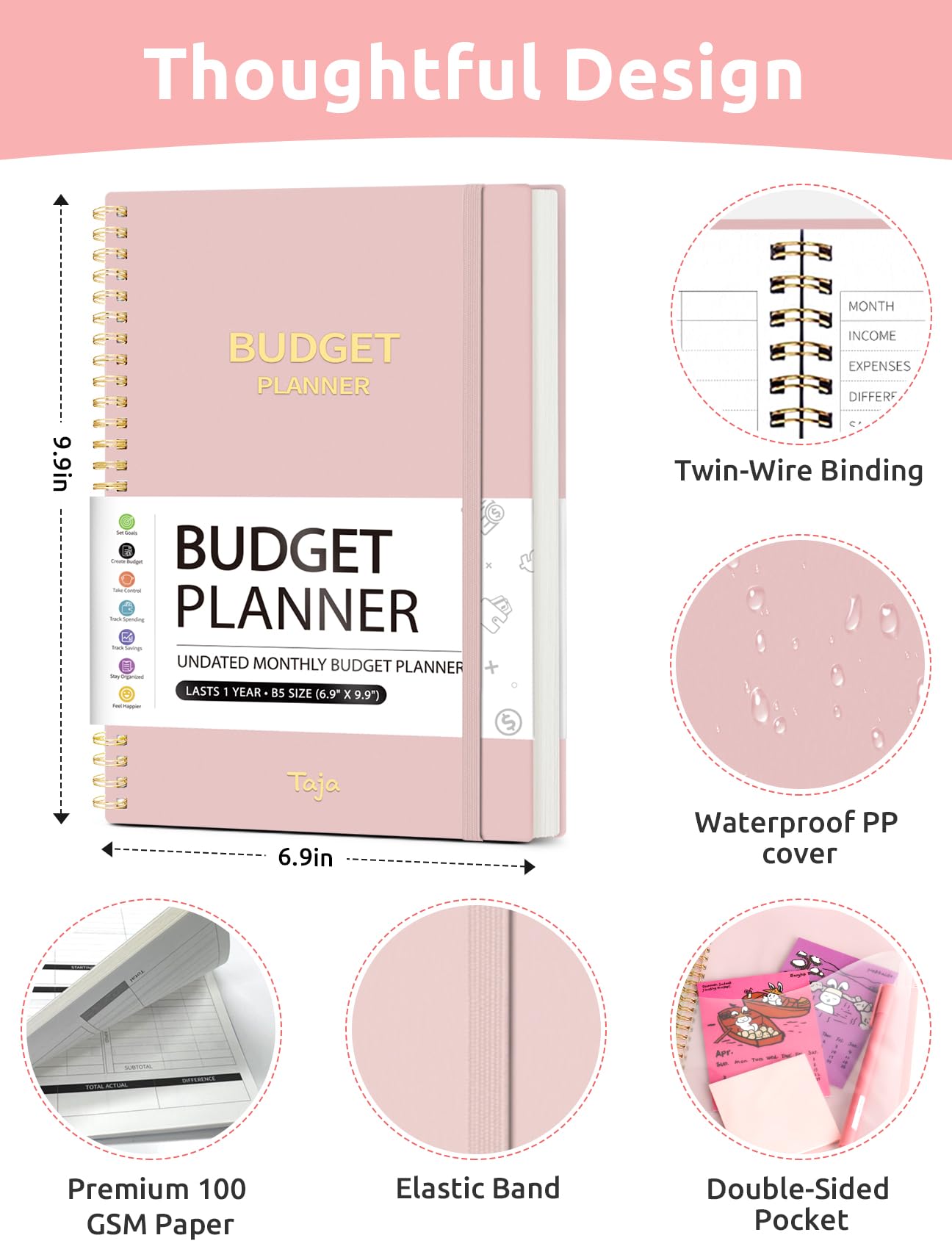 Budget Planner - Monthly Budget Book with Expense Tracker Notebook, Undated Bill Organizer & Finance Planner to Take Control of Your Money, 2025-2026 Account Book to Manage Your Finances-Pink