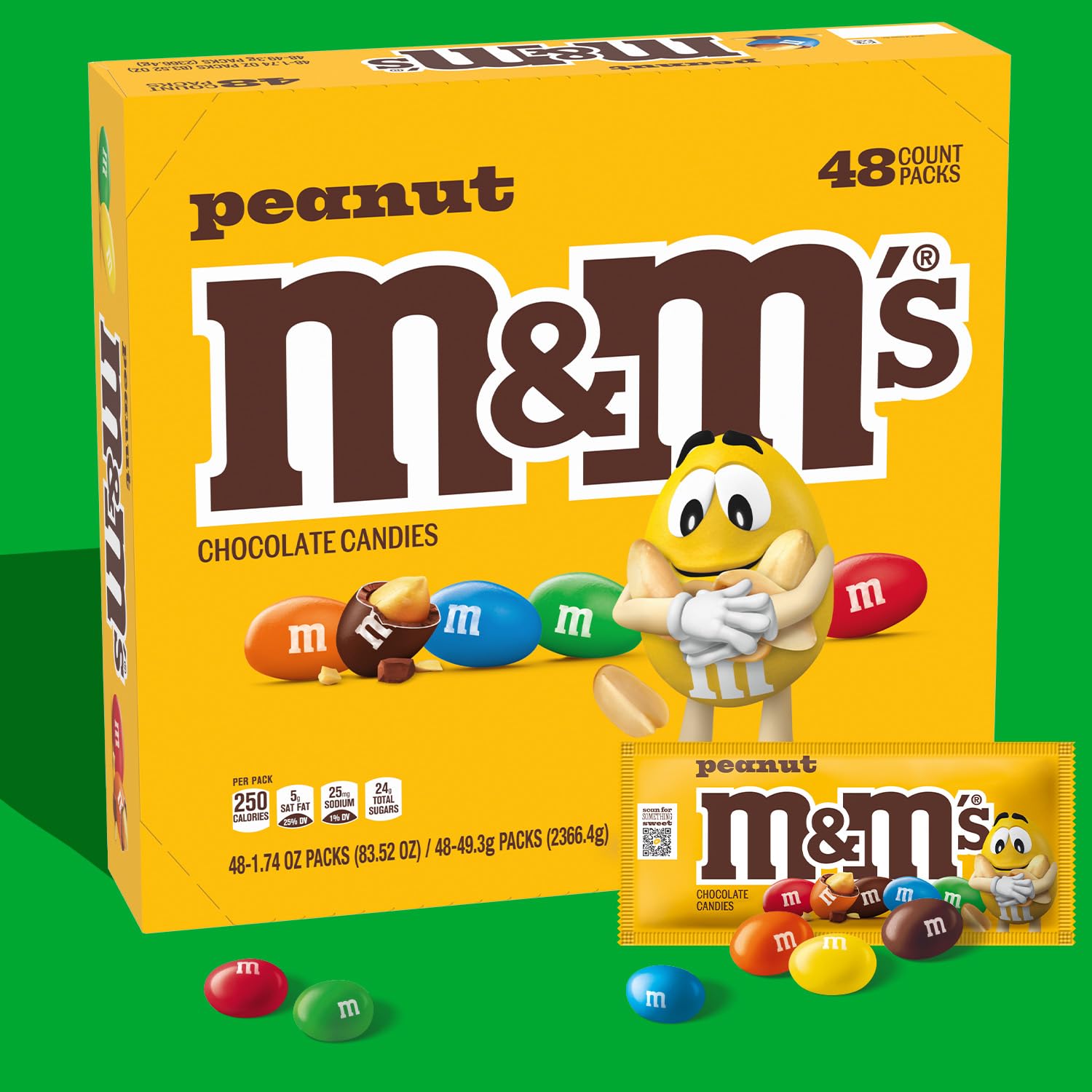 M&M'S Peanut Chocolate Candy, Full Size 1.74 oz Bag, Pack of 48 Bulk Candy Chocolate