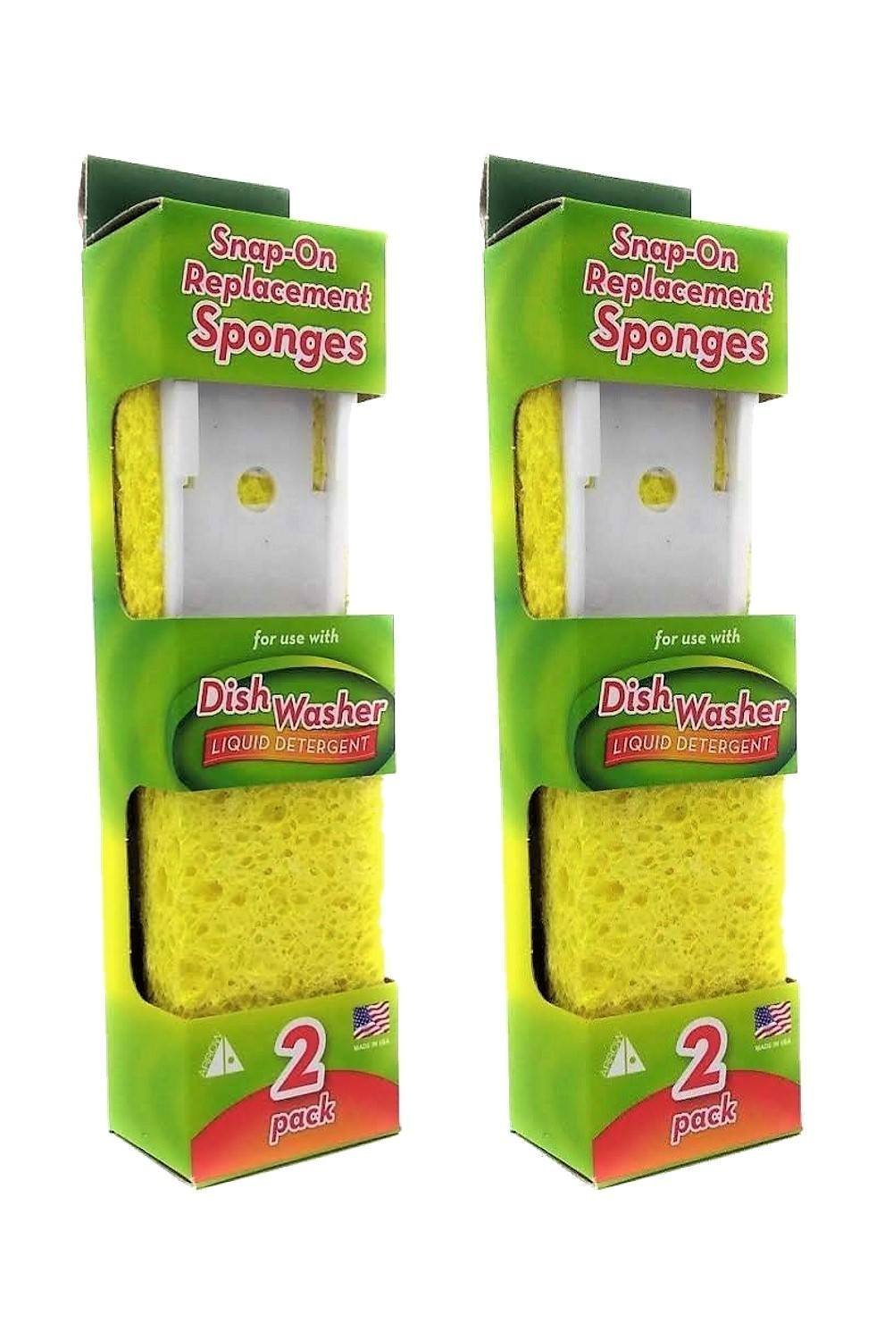 Arrow Home Products Dish Wand Sponge Refills, 4 Pack - Replacement Sponge Heads for Dish Wand, Made in USA - For Quick, Convenient Cleaning, Easy to Refill, Built-In Scrubber, Ideal for Dishes & Pans