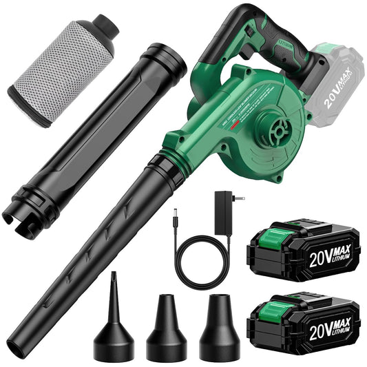 K I M O. Cordless Leaf Blower Vacuum Combo 4 IN 1, 3 Nozzles for Inflation & Compression,3 Modes & Variable Speed, 20000RPM 150MPH, 2X2.0Ah Battery, Extended Tube, Mini Leaf Blowers for Lawn Care|Yard