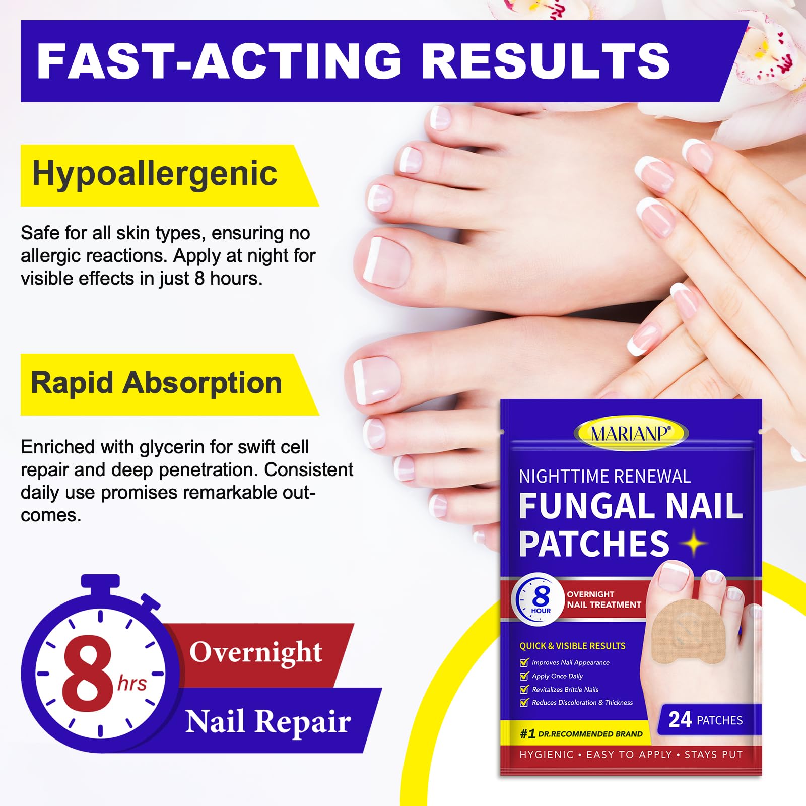 Toenail Treatment Extra Strength - 24 Pcs Nighttime Nail Patches, Overnight Toe Nail Treatments for Damaged Nails Foot Nails Repair and Care