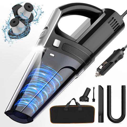 DRECELL Car Vacuum, Portable Car Vacuum Cleaner with 7000PA Suction, DC 12V High Power 16.4Ft Cord Wired Vacuum Cleaner for Car, LED Light, Lightweight, 0.33L Capacity, Storage Bag, Black, VC008C