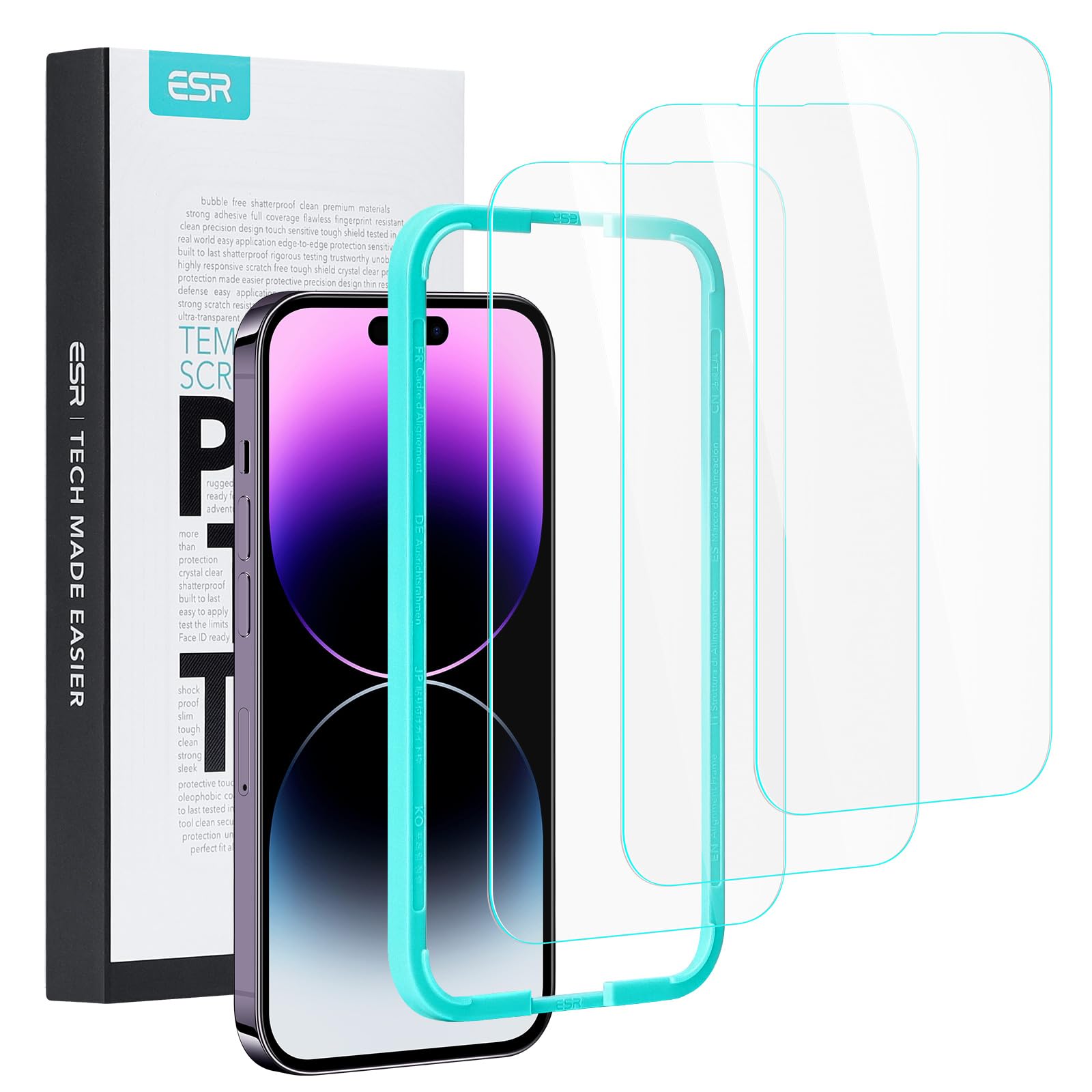 ESR for iPhone 12 Screen Protector, iPhone 12 Pro Screen Protector, Tempered-Glass with Easy Installation Frame compatible with iPhone 12/12 Pro 6.1 inch, Case-Friendly, 3-Pack