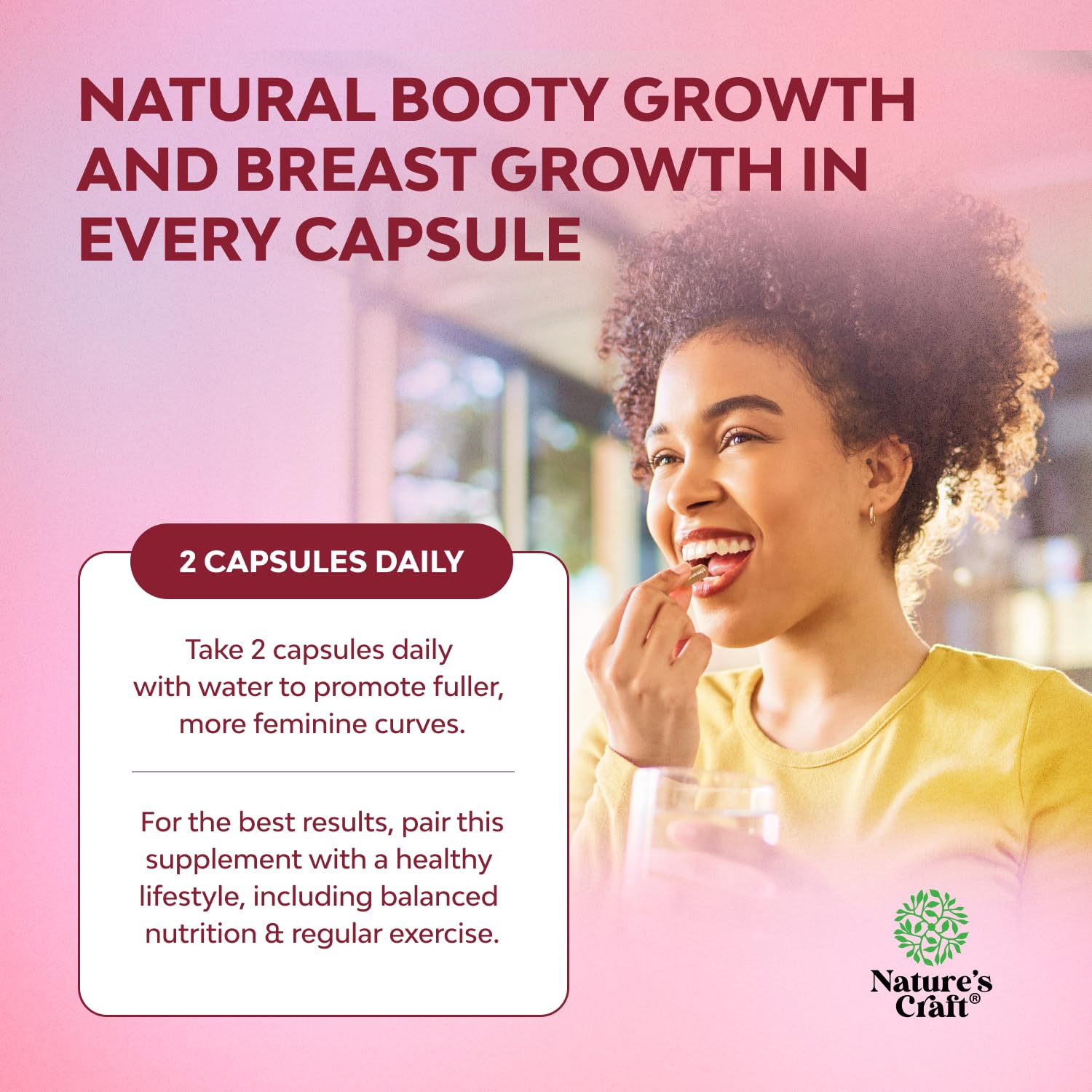 Natures Craft G-Curve Butt and Breast Enhancement Pills - Herbal Enhancer May Support Body Sculpting Curves with Saw Palmetto Extract Horny Goat Weed for Women *Results Vary 60 Count