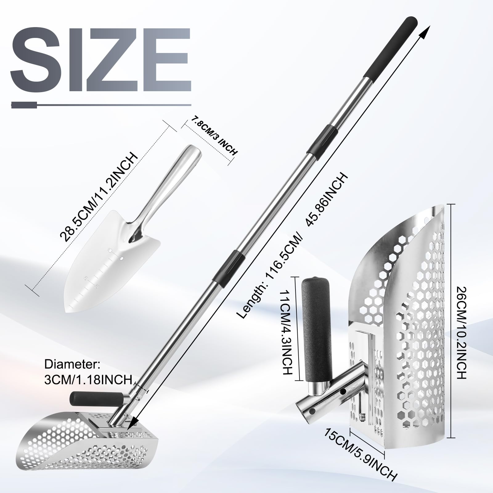 GADFISH Sand Scoop for Metal Detecting, Metal Detector Scoop, Stainless Steel Sand Sifter Shovel, Fast Sifter Shovel for Underwater Treasure Hunting (Stainless Steel)