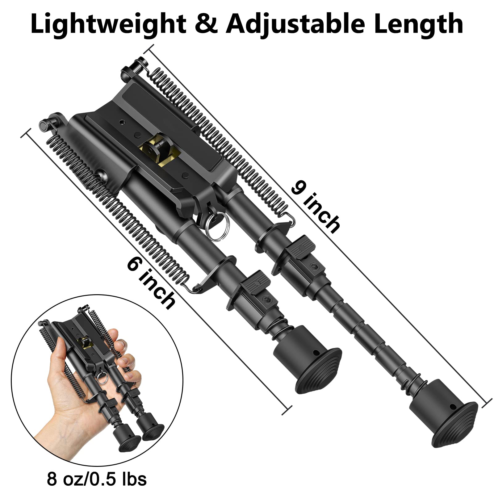 CVLIFE 6-9 Inches Picatinny Bipod Adjustable Spring Return with Picatinny Adapter (Black, 6''-9'')