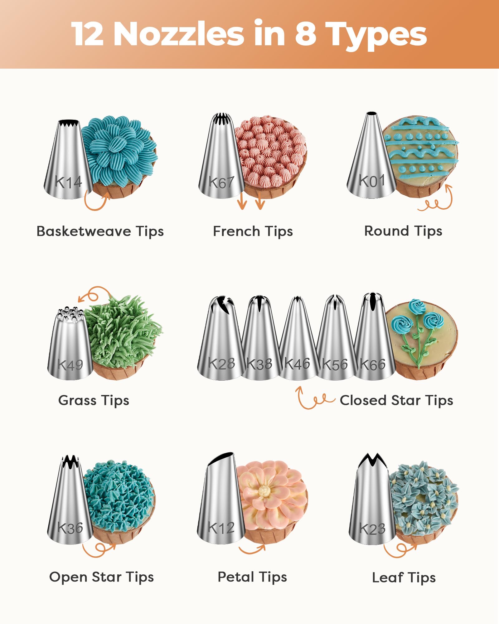 Kootek 71PCs Cake Decorating Kit, Baking Supplies Tools - Includes Cake Stand Turntable, 12 Icing Piping Tips, 2 Frosting Spatulas, 3 Scrapers, 50+2 Piping Bags, Coupler, Video Tutorial, Booklet