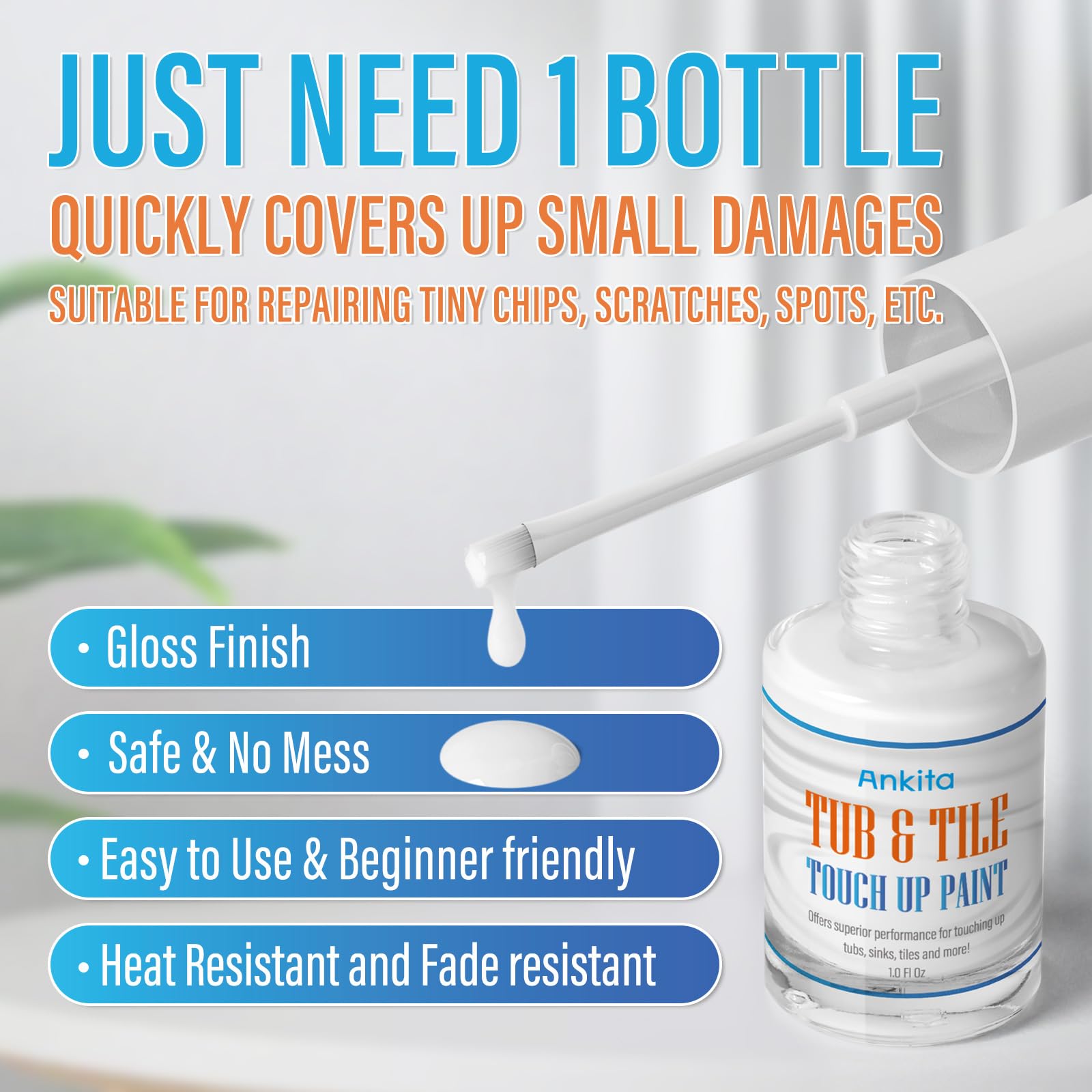 Specialty Tub and Tile Paint, High-Gloss White Tub Paint for Bathtub, Quick-Dry Porcelain paint for Scratches & Chips on Porcelain, Acrylic, Enamel, Cast Iron, Bathtubs, Tiles, Sinks and Toilets(White)