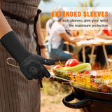 HAMITOR BBQ Grill Gloves Heat Resistant: 1472℉ High Temp Resistance Fireproof Glove for Grilling Smoking Barbecue - Washable Long Oven Mitts Extreme Hot Proof Mitts for Kitchen Cooking Baking