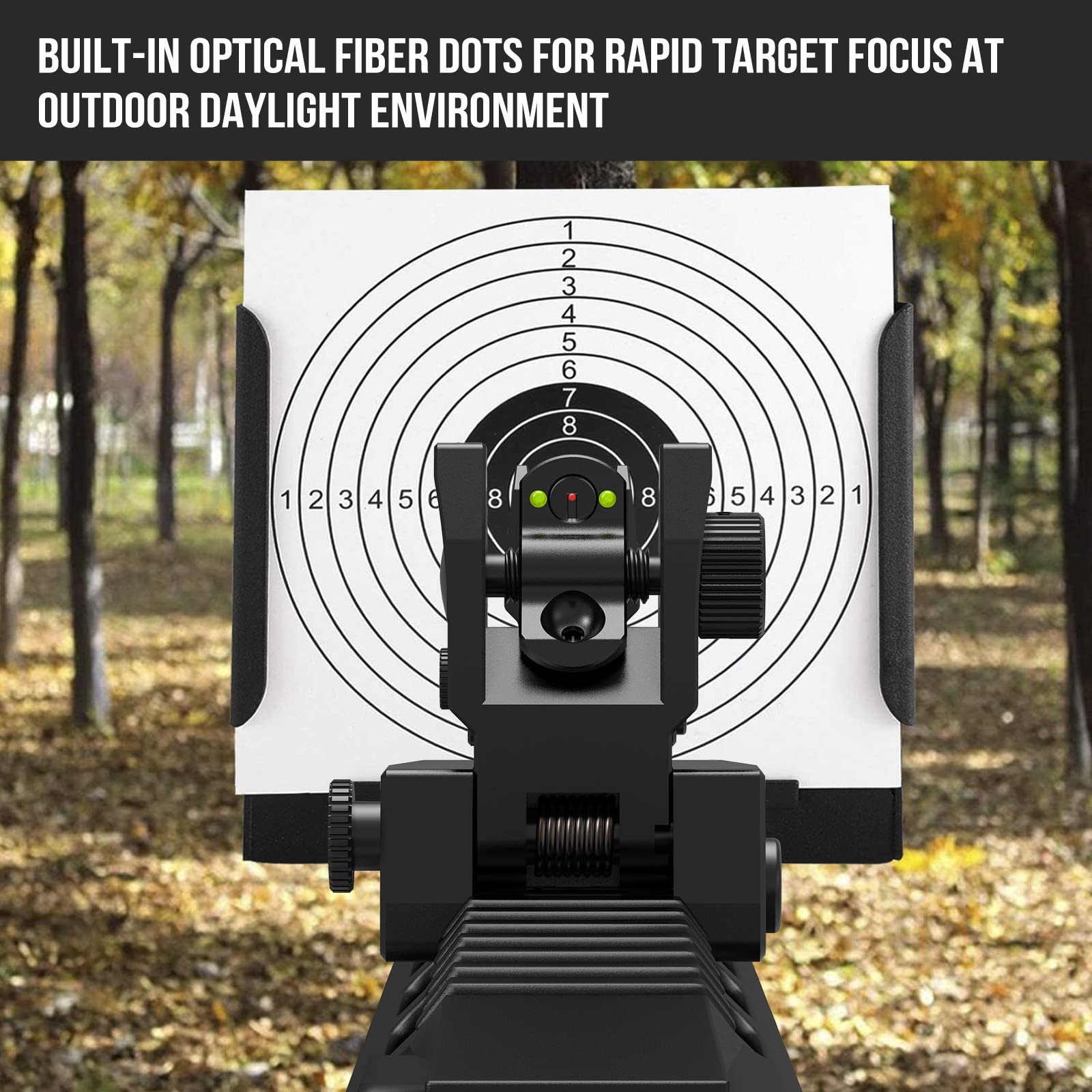 VOTATU V2 Fiber Optic Iron Sights, Flip Up Front and Rear Backup Sights with Green Red Dots, Adjustable Front Sight Rapid Transition