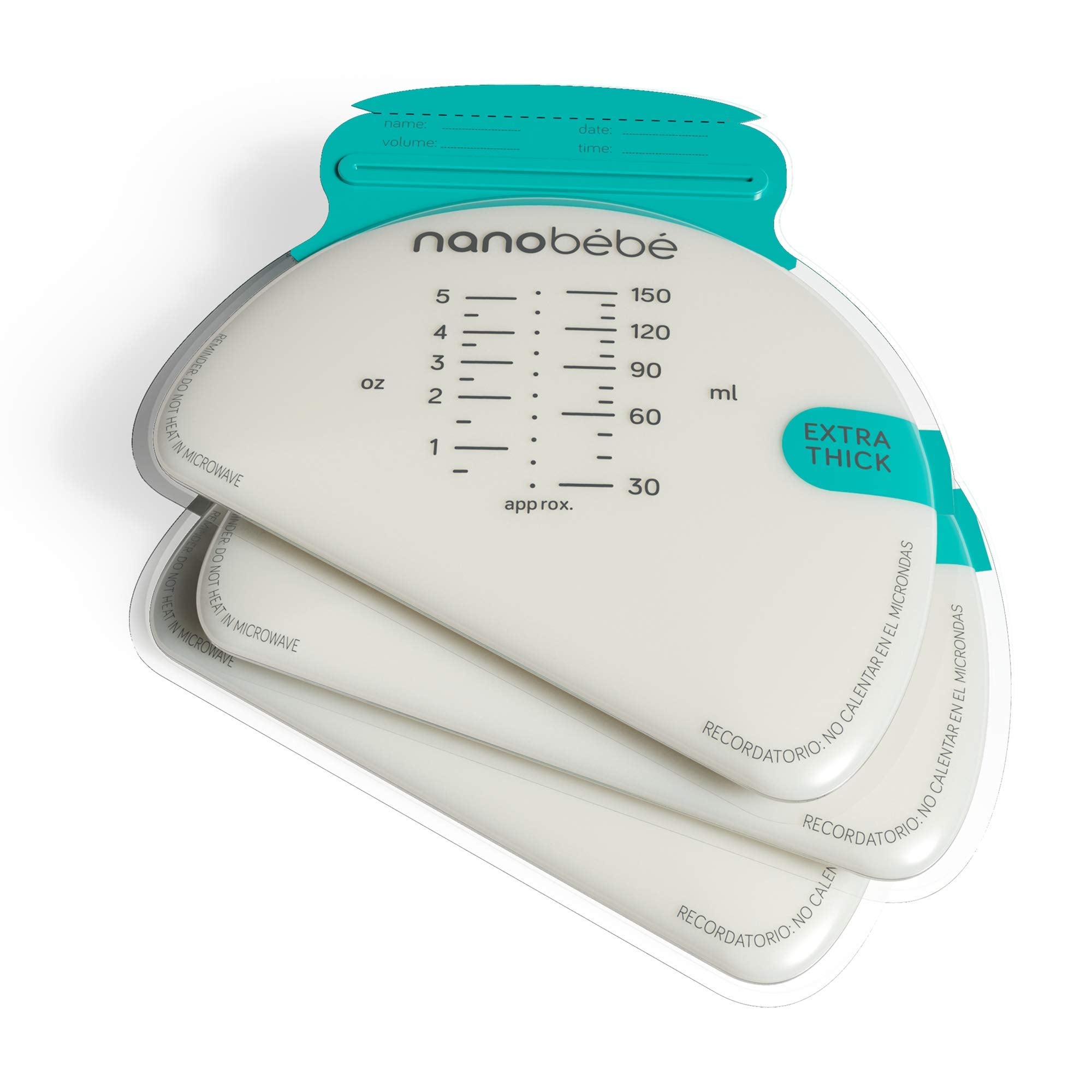 Nanobébé 50 Breastmilk Storage Bags - Cools & Thaws Evenly 2X Faster, to Protect nutrients Refill Pack, Breastfeeding Supplies, Save Space & Track Pumping – Breastmilk Bags for Freezer or Fridge